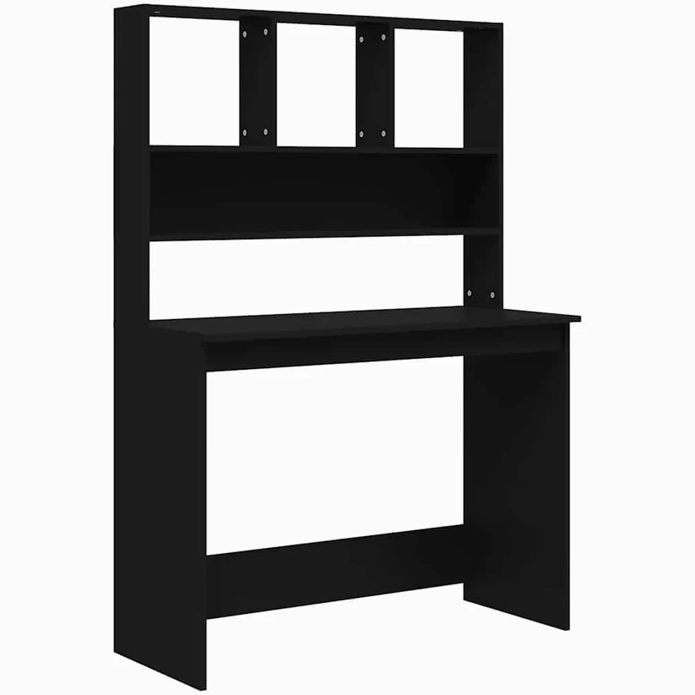 Scrivania con mensola nera, 102 x 45 x 148 cm, in legno, da ufficio, con vano portaoggetti e spazio per raccoglitori e documenti