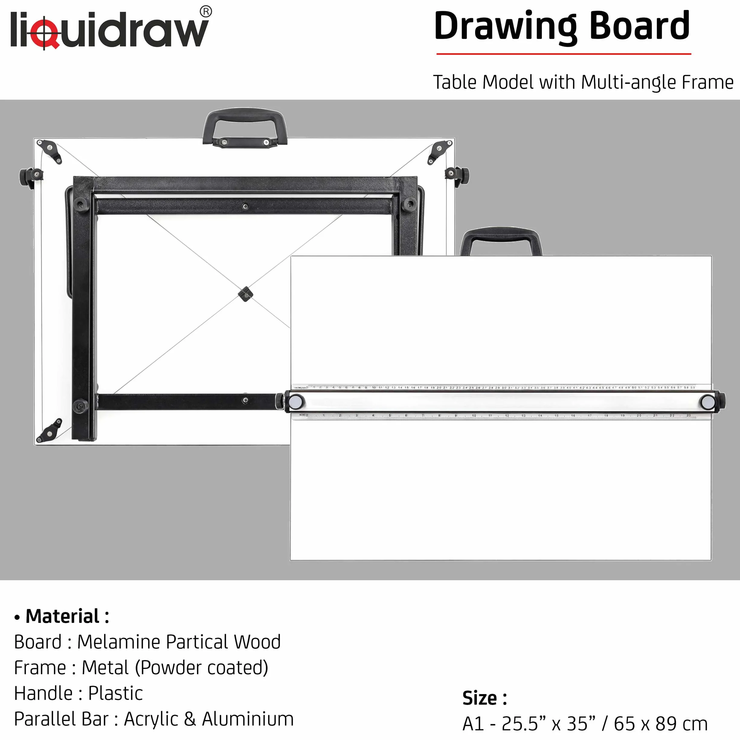 Liquidraw Tavola da disegno A1 89 x 63,5 cm con movimento parallelo 6 angoli regolabili clip e set quadrato