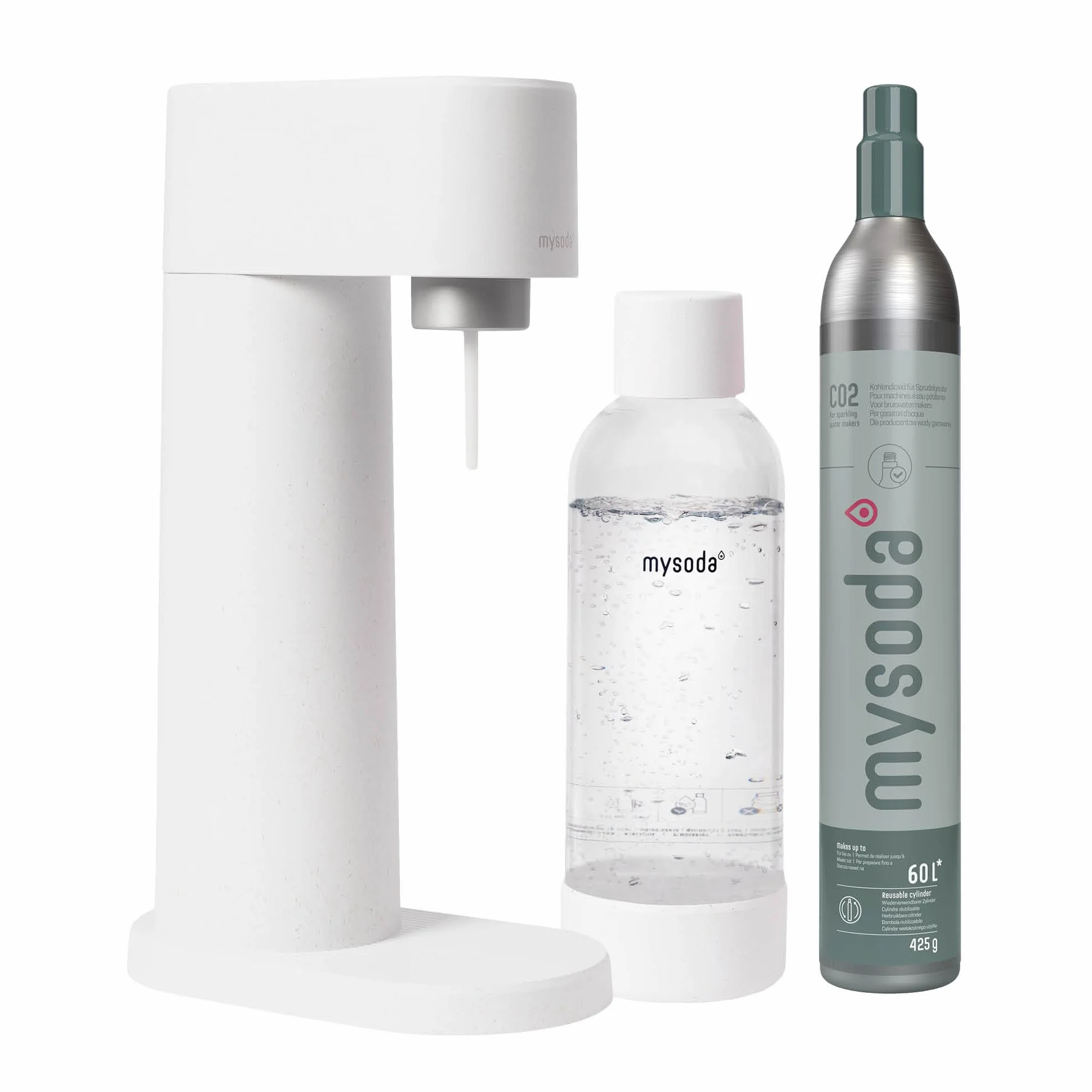 Mysoda Woody - Gasatore d’acqua per l’acqua frizzante in materiale composito di legno con bottiglia in PET e bombola CO2 inclusa - Blanco