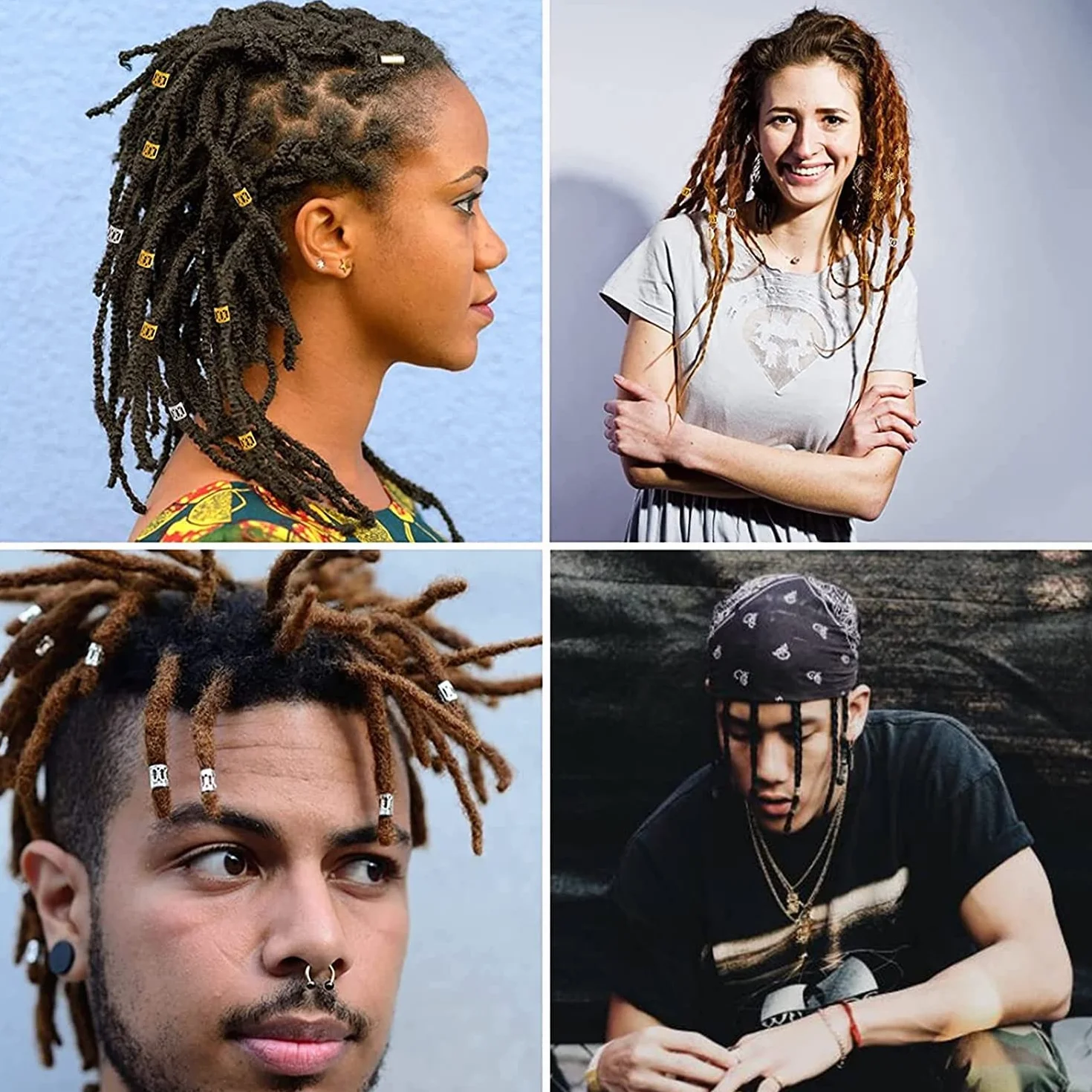 ZOCONE Anelli Capelli Trecce Alluminio Perline Dreadlocks Accessori Donna Ragazza Oro Argento