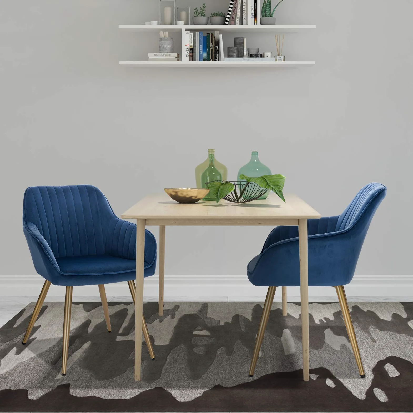 Lestarain Sedia Poltroncina da Sala Pranzo, Sedie Moderne da Cucina con Schienale e Braccioli, in Velluto, per Camera da Letto Soggiorno, Gambe Metalliche d'Oro Blu