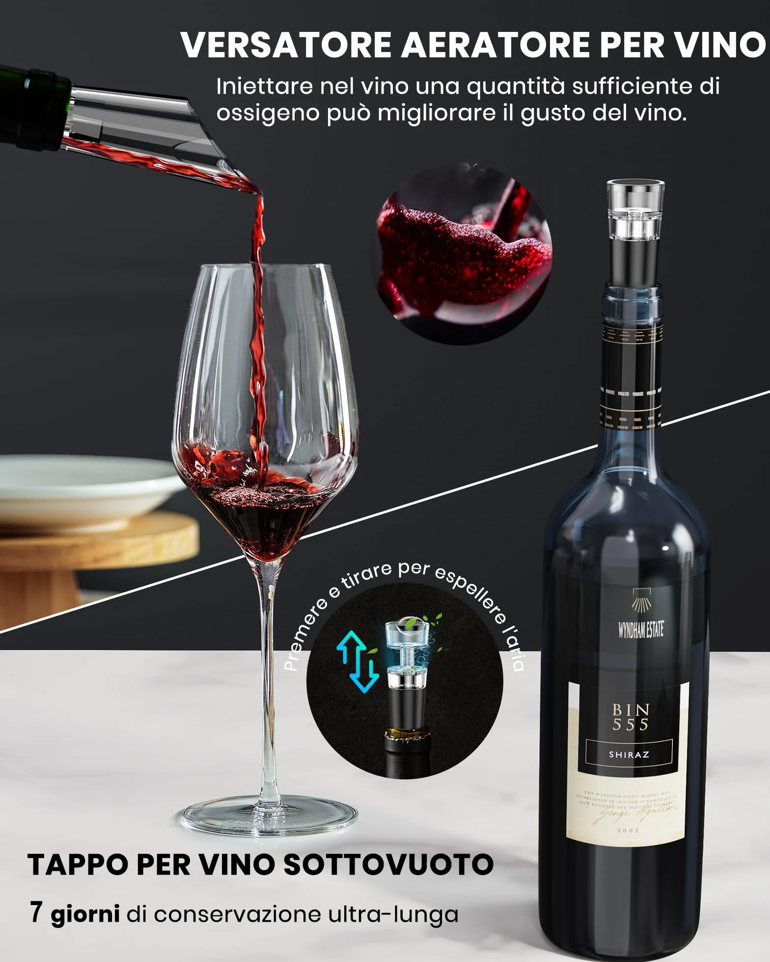 Cavatappi elettrico ricaricabile inox apribottiglie con aeratore vino 2 tappi sottovuoto taglierina alluminio USB