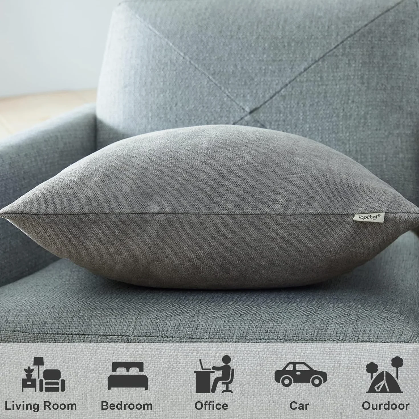Topfinel Federe Cuscini Comode in Ciniglia per Divano, Copricuscini Decorativi Letto Arredo casa, Fodere cuscino Tinta unita per Soggiorno Camera Balcone Esterno, 2 Pezzi, 60x60 cm Grigio