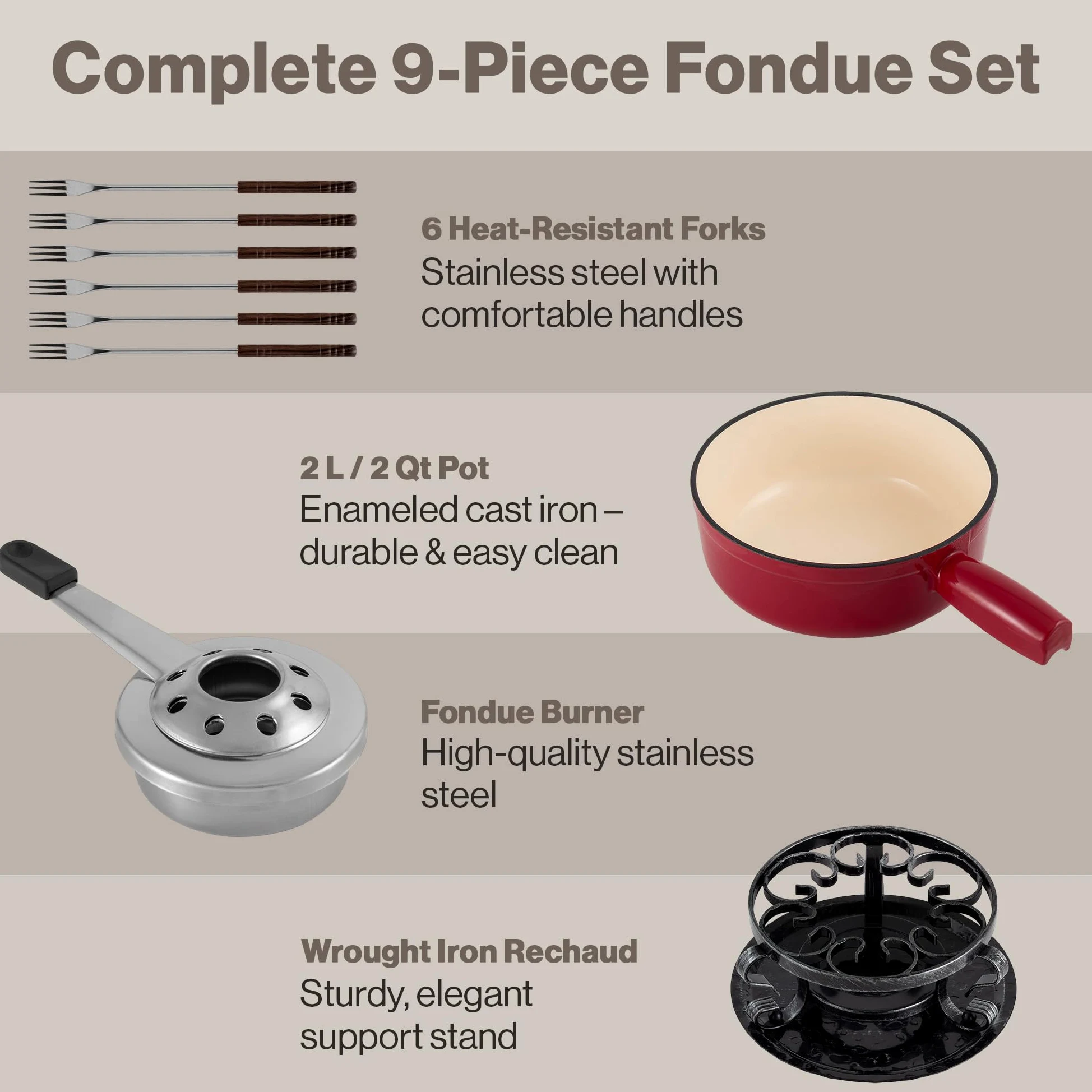 Swissmar KF-66517 Lugano - Set per fonduta, 9 pezzi, in ghisa/acciaio inossidabile, rosso ciliegia, 2 l, multiuso, per formaggio e cioccolato, in confezione regalo