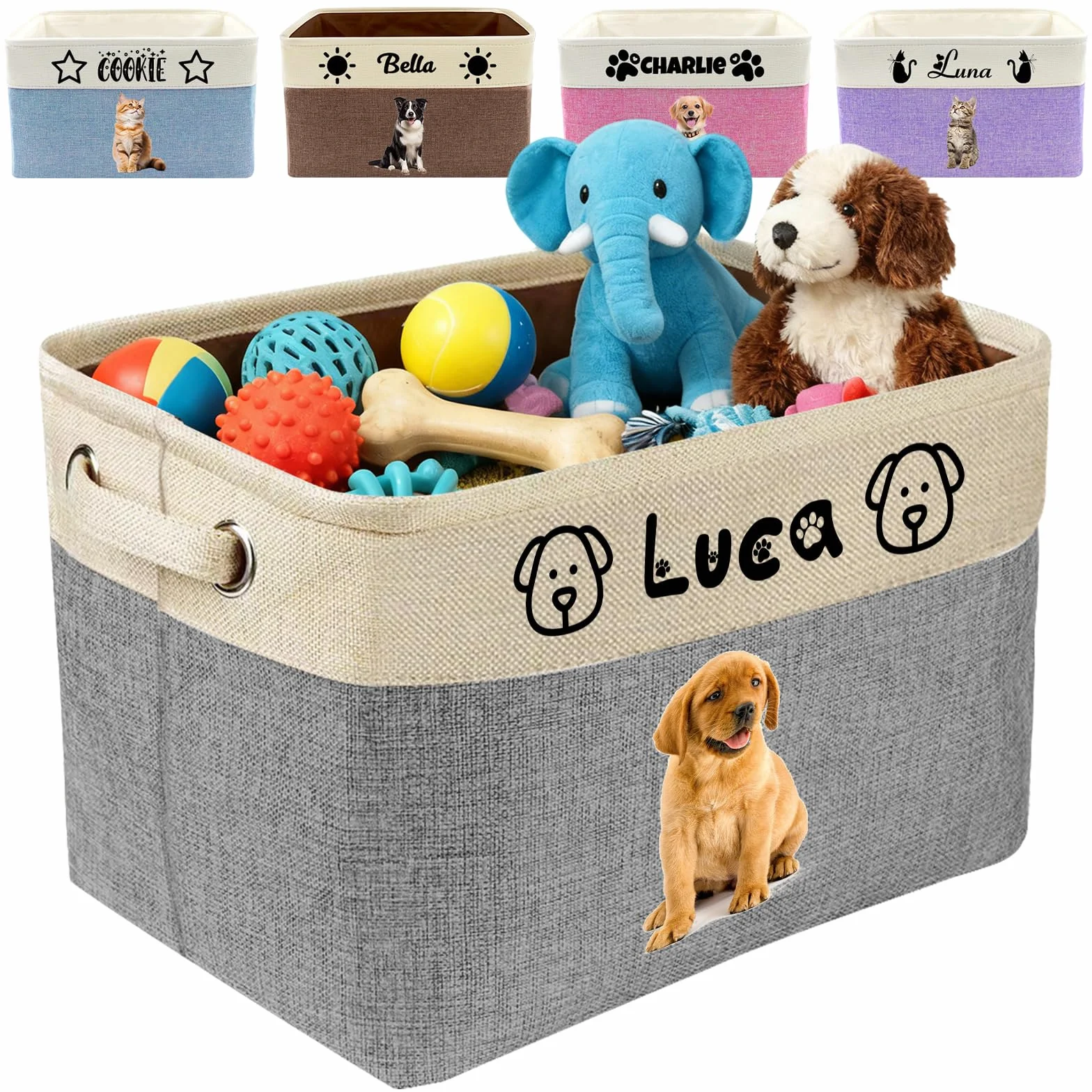 Cestino Personalizzato per Giocattoli per Animali Domestici - Organizzatore Personalizzato per Giocattoli per Cani e Gatti con Nome, Cestino Pieghevole e Durevole in Tessuto per Articoli per