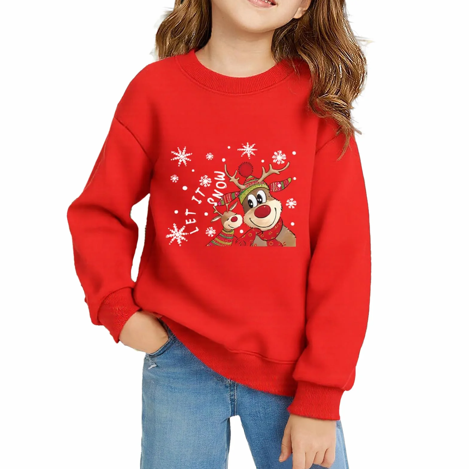 Felpe di Natale Rosso Ragazza Casual Manica Lunga Maglione di Natale Bambini Cotone Manica Lunga Stampa Natale Top 2-14 Anni