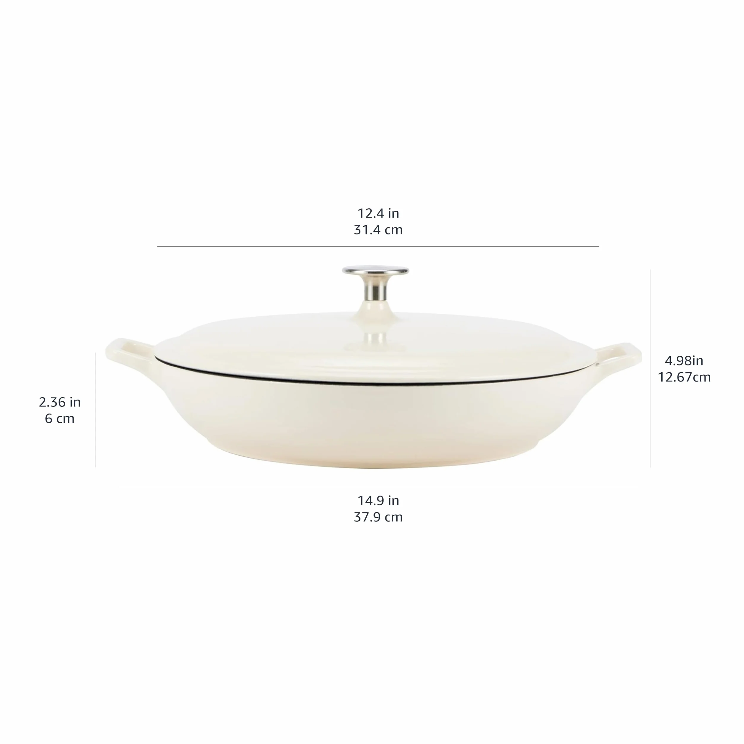 Amazon Basics Casseruola bassa in ghisa smaltata, Rotondo, 3,1 L, Bianco