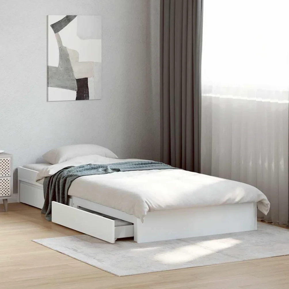 vidaXL Giroletto con Cassetti Bianco 75x190 cm in Legno Multistrato
