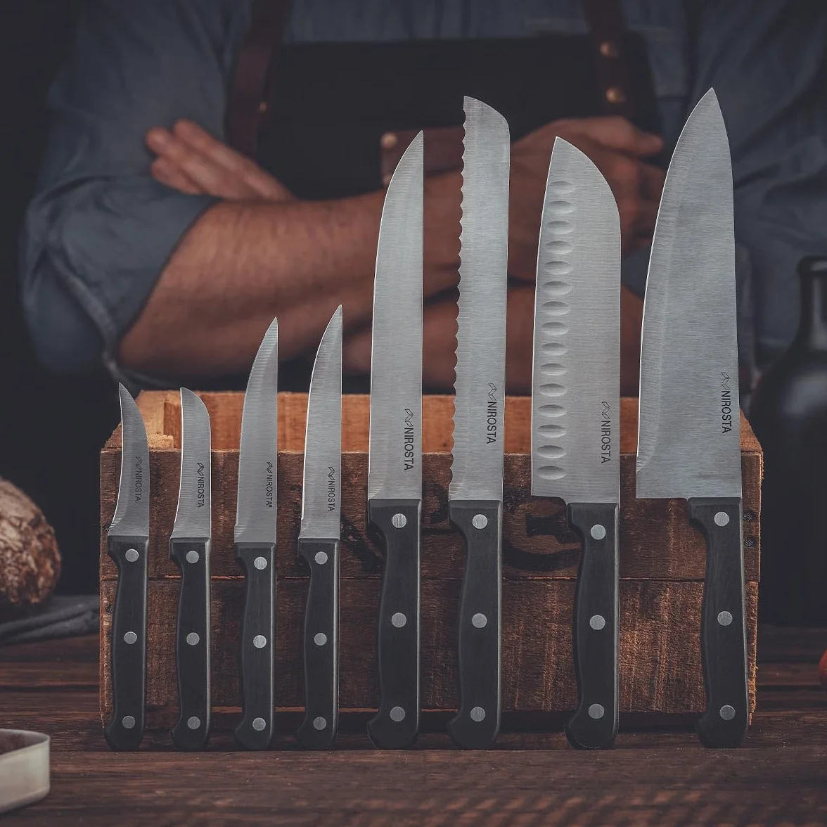 Nirosta Coltello per Pane Lama Seghettata 19,5 cm Acciaio Inox Cucina Triplo Rivetto Impugnatura Ergonomica