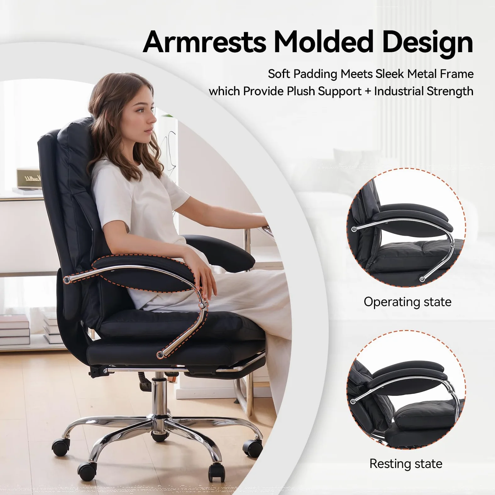 EMIAH Sedia da Ufficio Direzionale con Poggiapiedi, Comoda Sedia Scrivania con Braccioli, Poltrona Ufficio Ergonomica Reclinabile in Pelle PU con Ruote, Sedia per Computer con Cuscino Ispessito, Nero