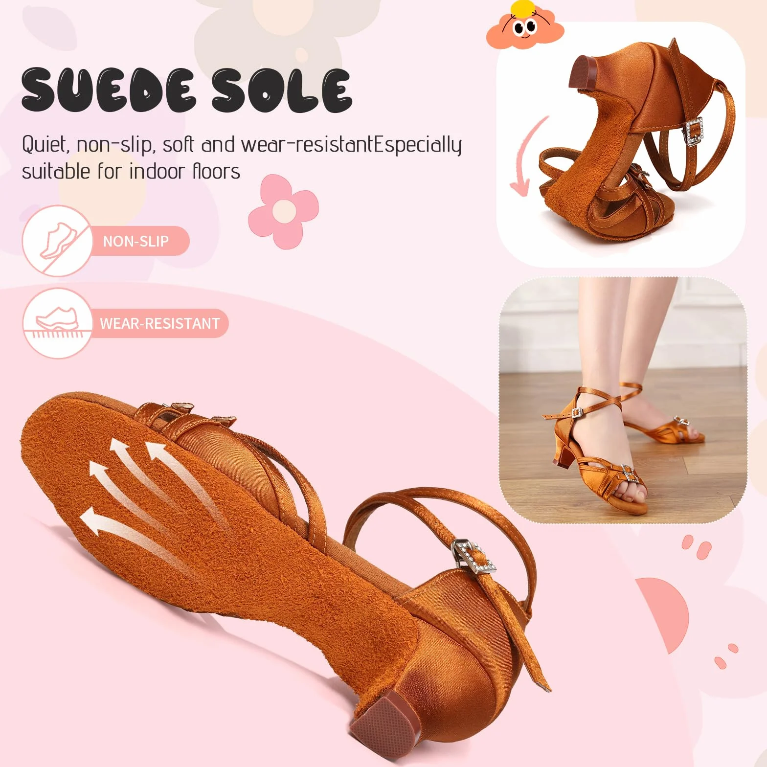 Scarpe da Ballo Latino per Bambina Morbide Comode Tacco Basso Salsa Bachata