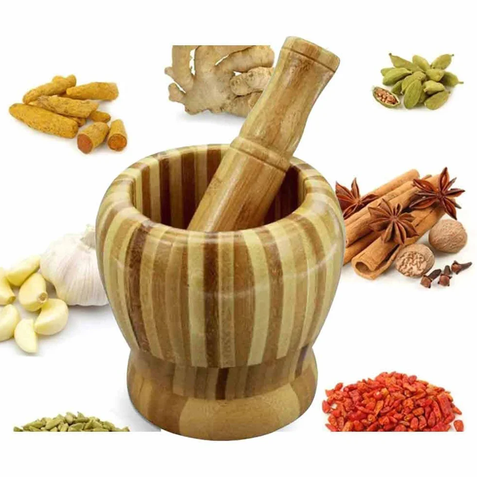 Vetrineinrete® Mortaio con pestello in legno per pesto aglio avocado guacamole ricette utensili da cucina per spezie pepe grani 71505