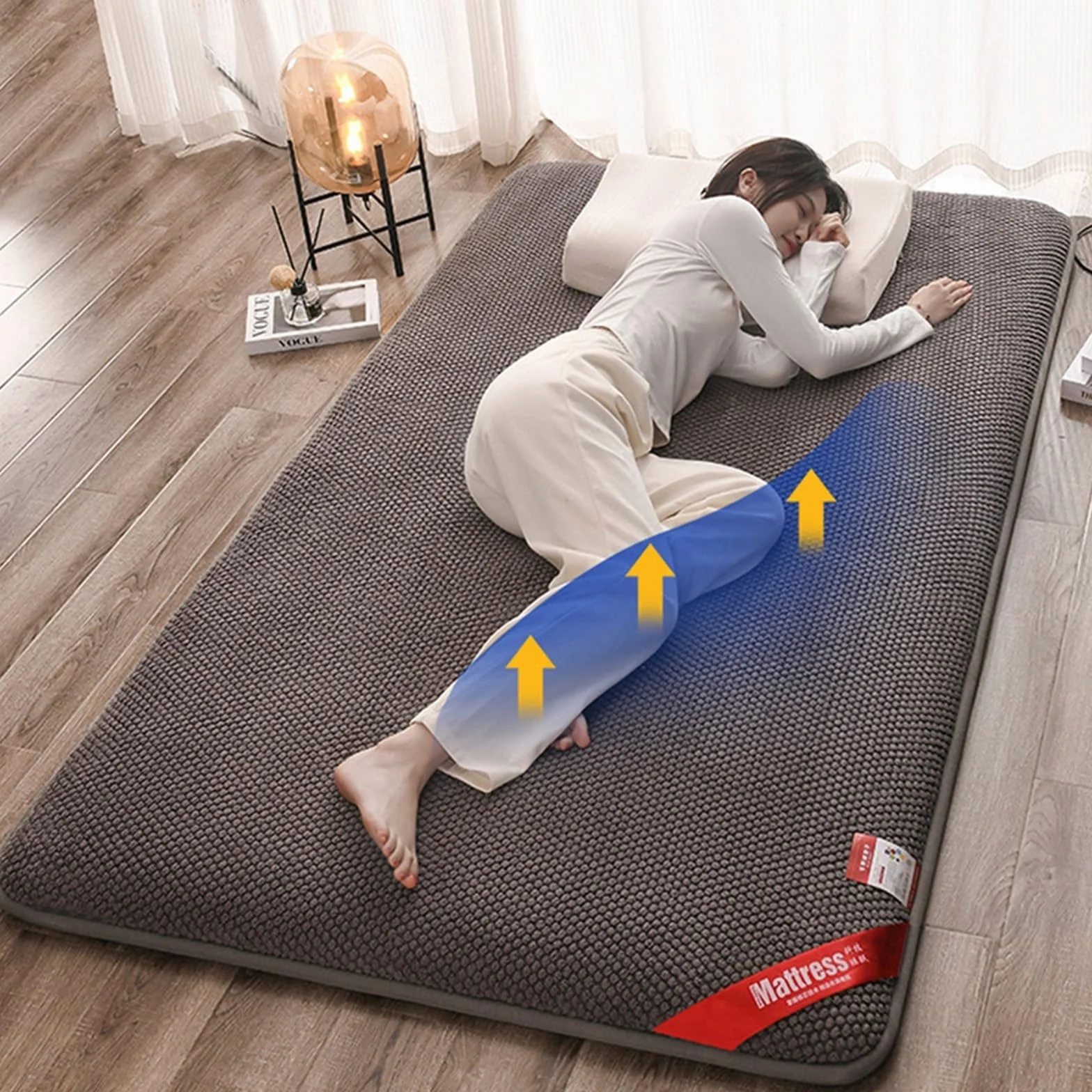 Materasso Futon Pieghevole Giapponese, Morbido, Blue, 90x200cm, Doppio