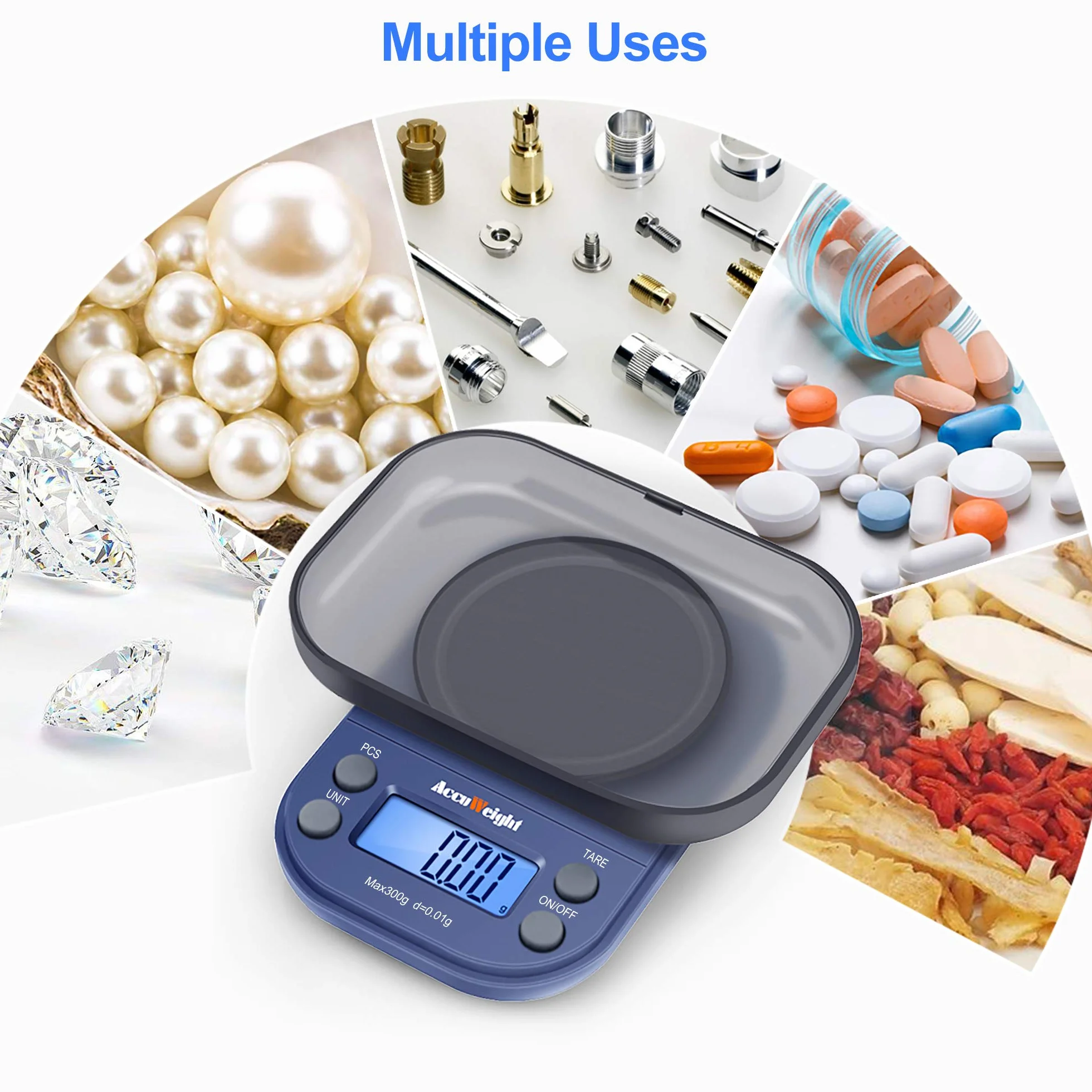 ACCUWEIGHT 255 Mini Bilancia di Precisione Digitale per Cucina Gioielli Oro Bilancia Tascabile Elettronica 300g/0,01g con Tara Alimenti Pesa Bilance