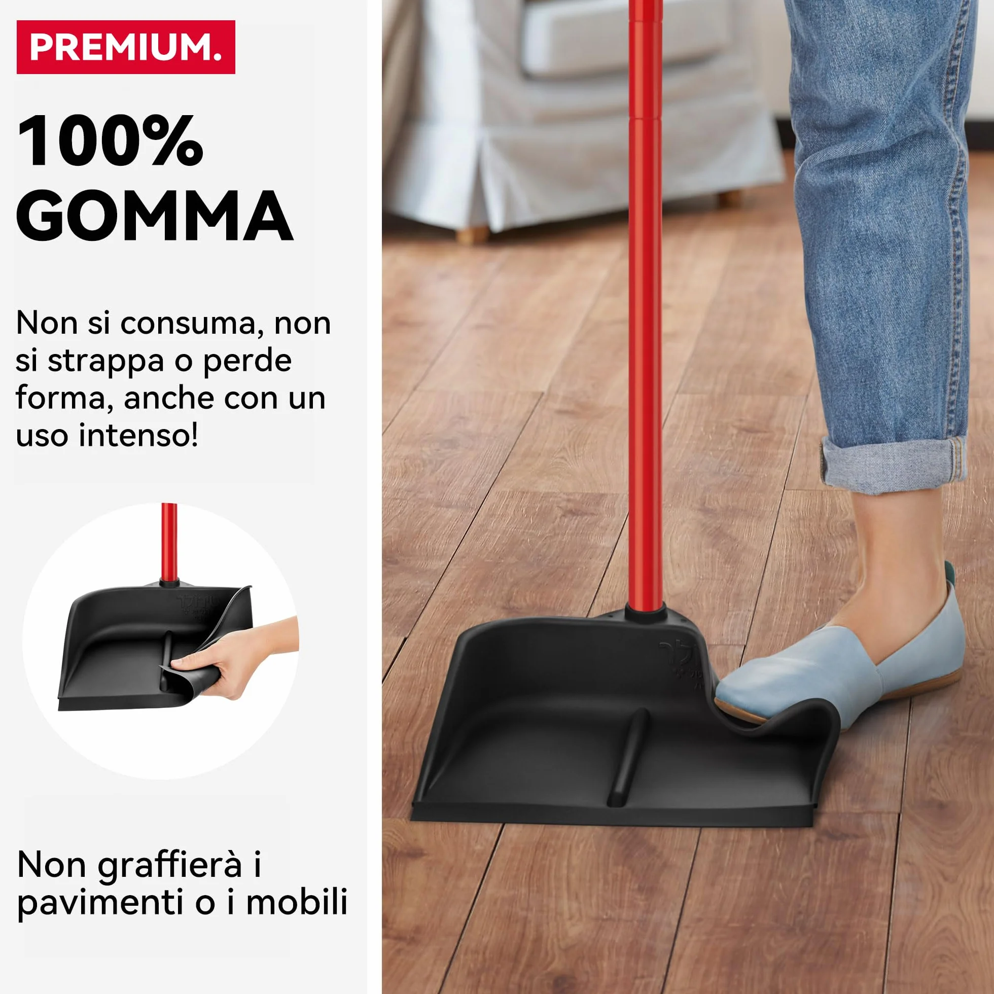 Tyroler Paletta Magica | 100% Gomma Naturale | Manico Antiruggine in Alluminio 105cm | Design da Appoggio | Compatibilità Universale con Scope