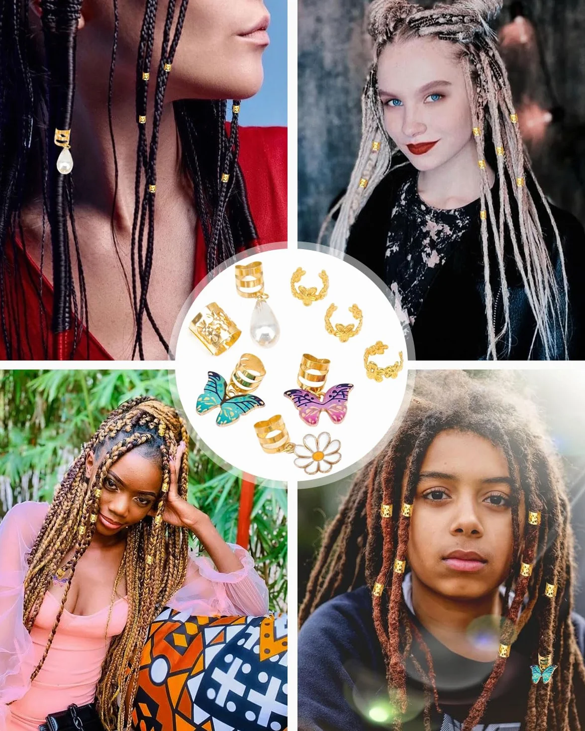 Gioielli Dreadlocks Trecce Clip, Accessori Capelli, Anelli per Capelli, Dreadlock Perline Clip a Spirale, 34PCS