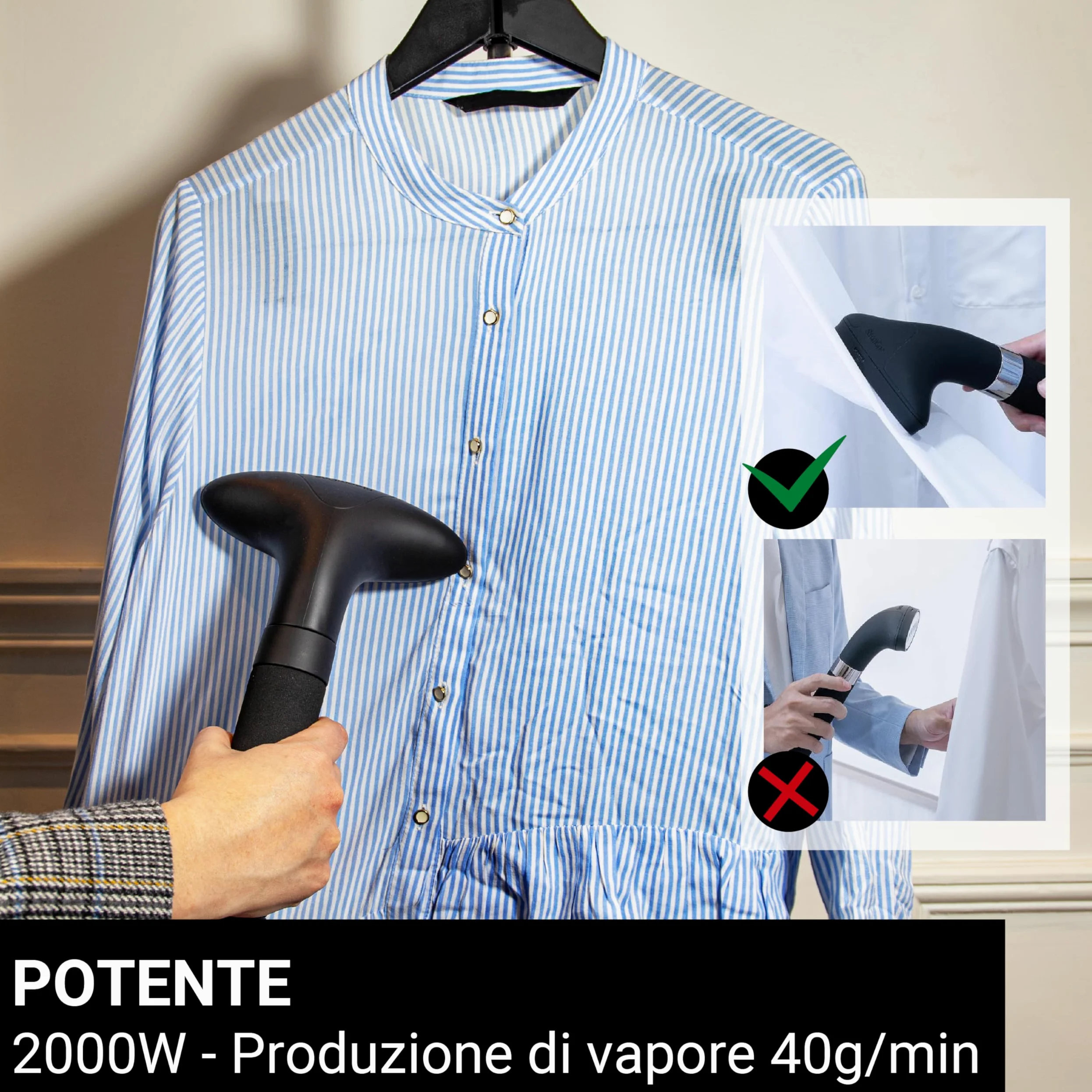 STEAMONE - Ferro da stiro a vapore verticale - Potente vaporiera da 2000 W - Qualità professionale - Ferro da stiro - Ampio serbatoio da 3,5 l - Cavo da 2,5 m - T2000B