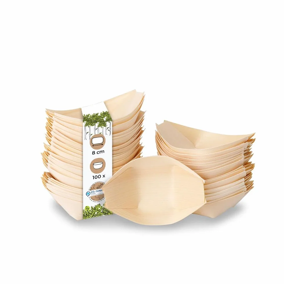 BIOZOYG 100x barchette finger food monouso in legno 8 cm - ciotole per aperitivo