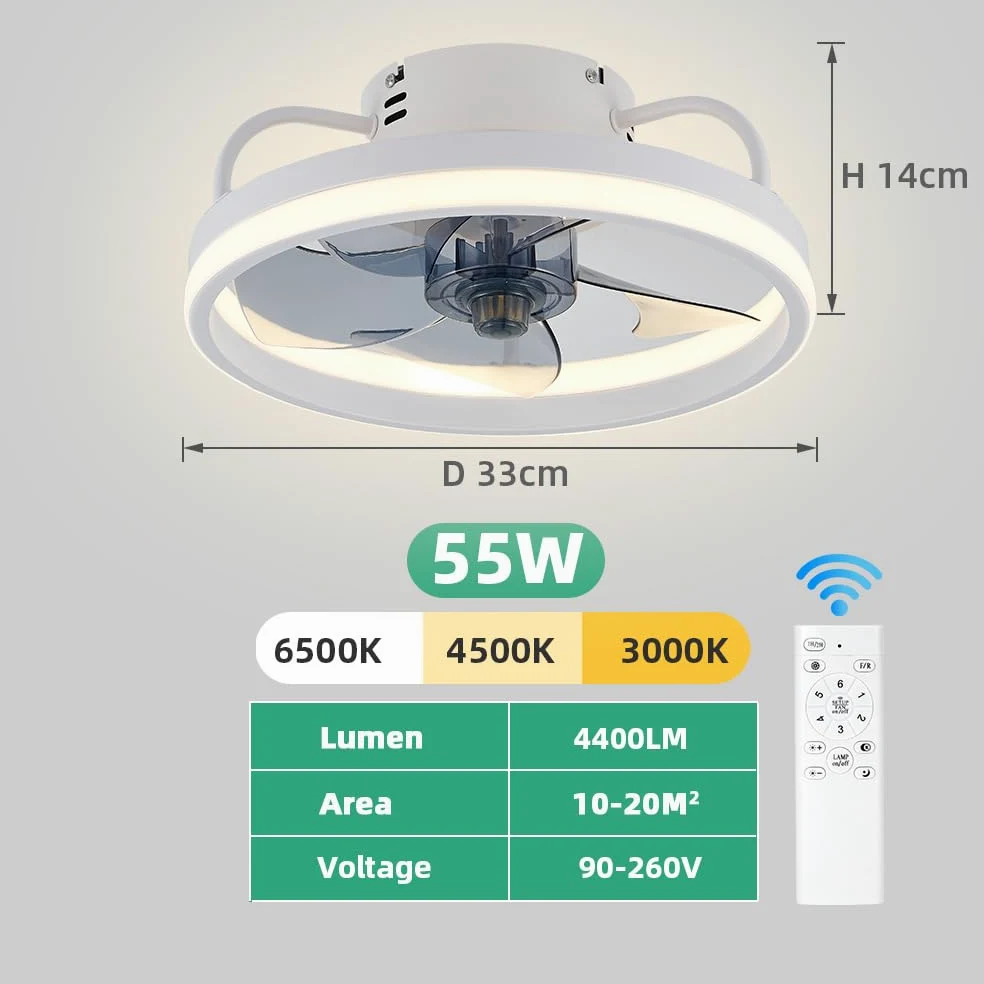 Eznaobo Ventilatori da soffitto 33/50 cm con illuminazione e telecomando, 6 velocità, regolatore di intensità, applicazione intelligente, illuminazione silenziosa e moderna per soggiorno, camera