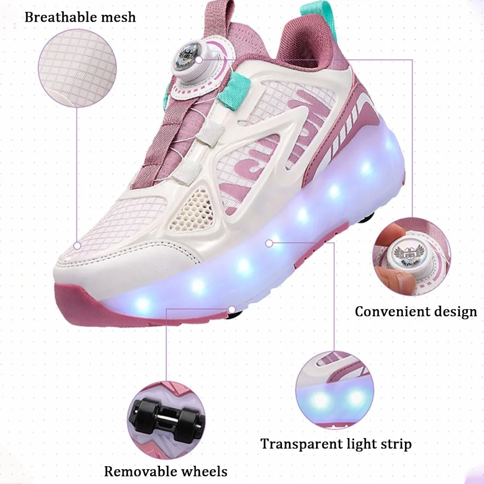 ENEN Scarpe con Rotelle Luce Bambina Bambini Sportive Scarpe da Skateboard 4 Ruote Sneakers Outdoor Multisport 29-40 EU