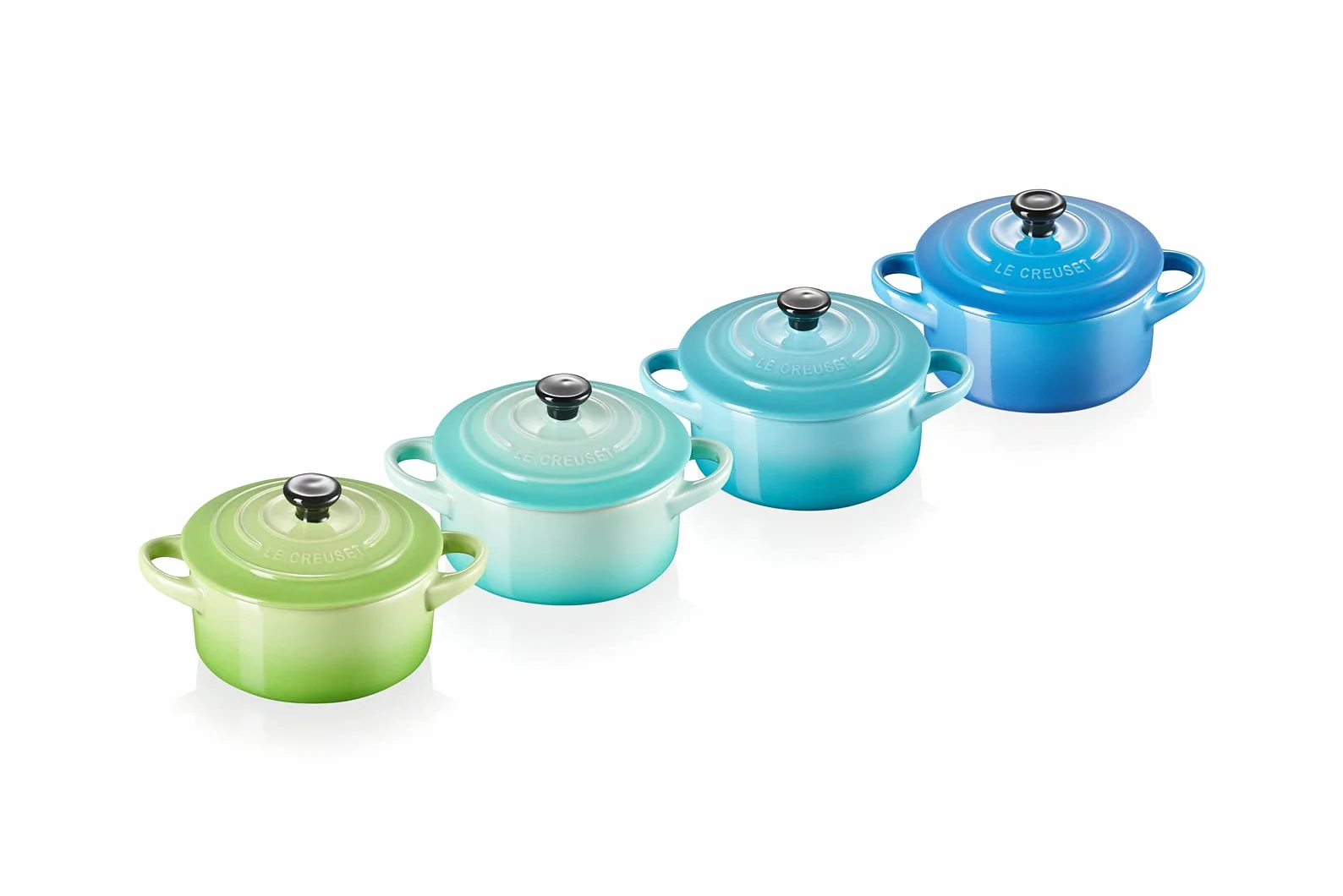 Le Creuset Stoneware Set of 4 petite Casseroles 10x5cm ocean