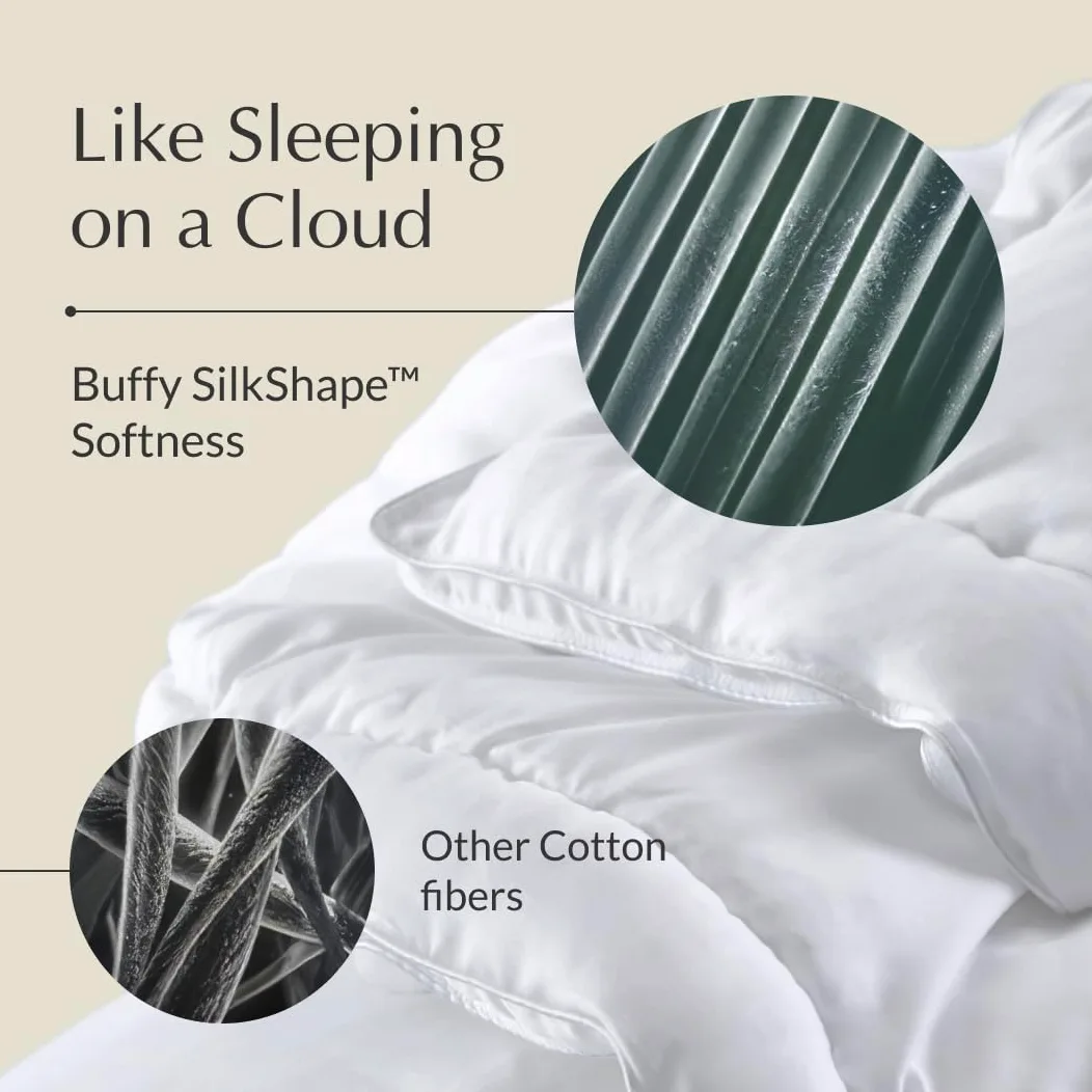 Buffy Cloud Comforter – Tessuto Lyocell lavabile in lavatrice, imbottitura alternativa al piumino, extra soffice inserto trapuntato con linguette angolari (misura Queen)