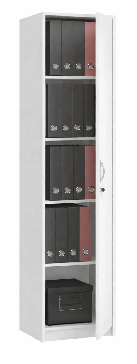 Armadio per ufficio con serratura, armadietto per documenti, libreria per ufficio con 1 porta e 5 scomparti, armadietto universale per ufficio e casa 180x44,5x35 cm (Bianco)