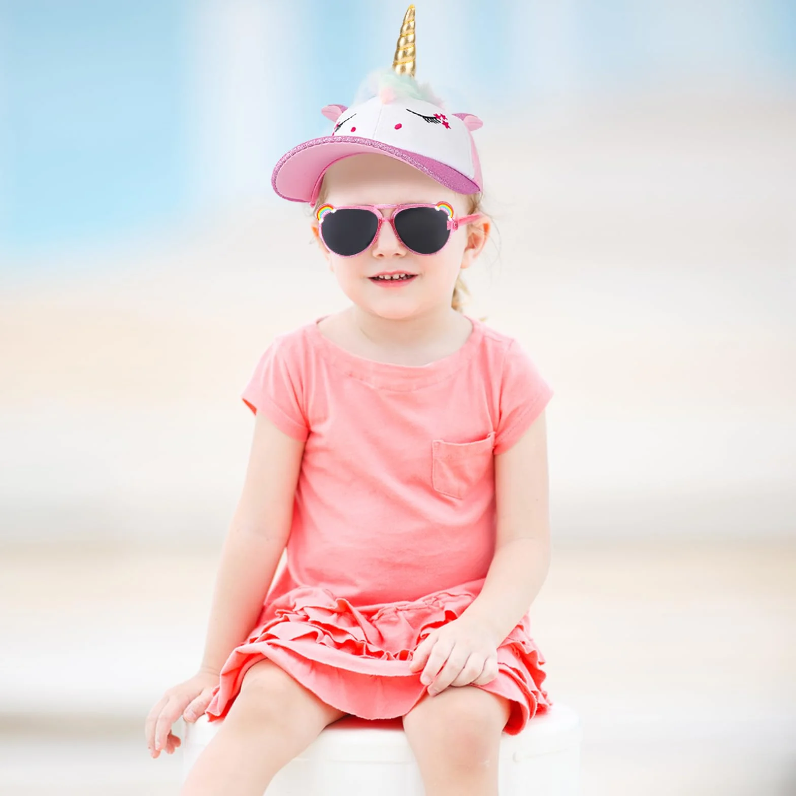 Unicorno Cappellini da Baseball per Bambine, Occhiali da Sole Polarizzati Regolabile Cappello Baseball Protezione UV Berretto per Ragazza Estivo Regalo