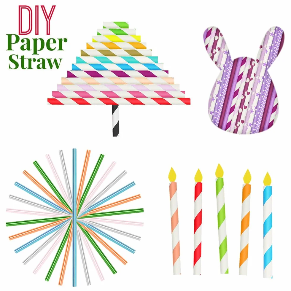 Vicloon 150 Cannucce Carta Colorate per Compleanno, 5 Laser Colori Cannucce Cocktail Straw Colorate per Matrimoni, Natale,Docce Bambino, Celebrazioni e Feste