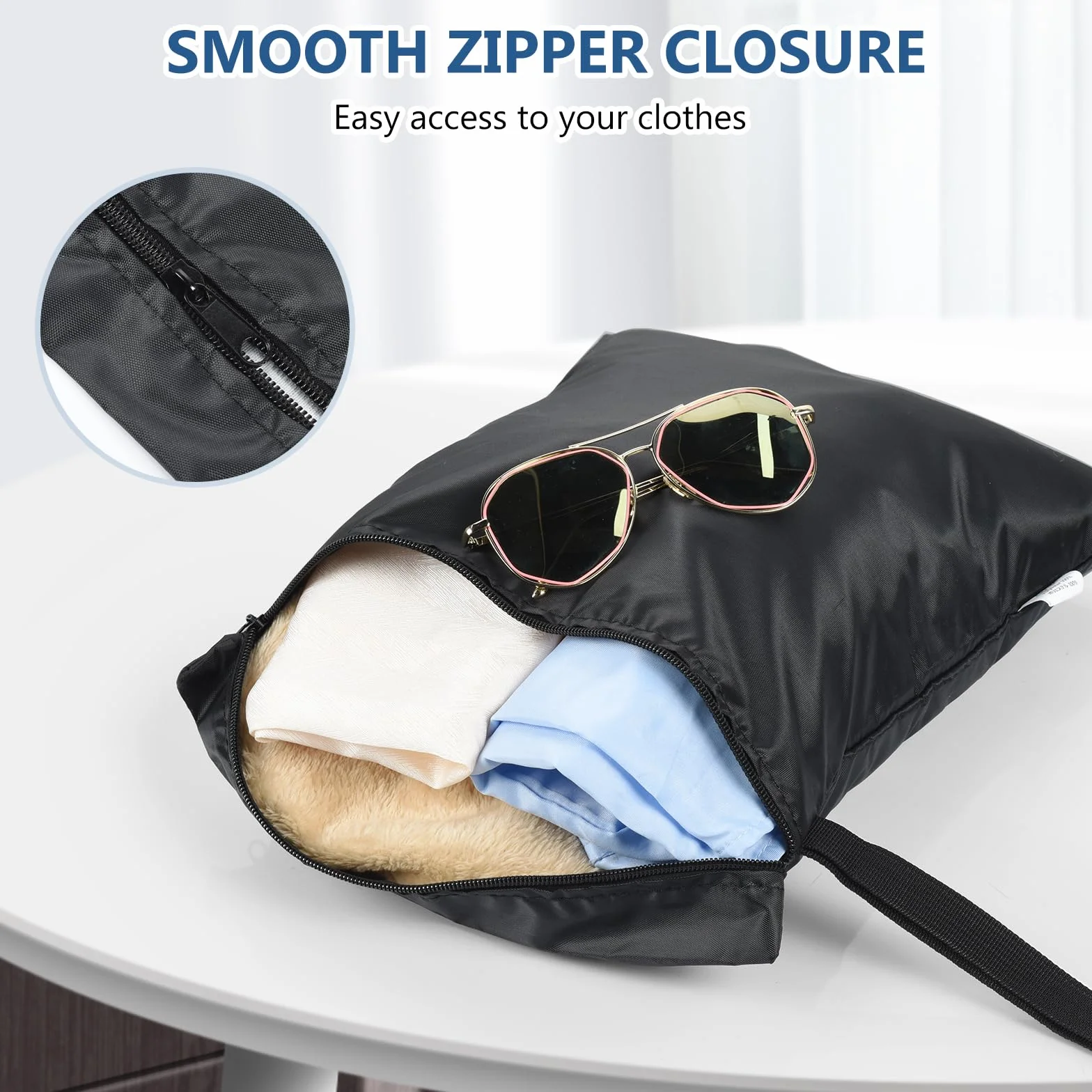 OTraki Sacco Biancheria Sporca Viaggio Riutilizzabile Wet Bag con Zip Tessuto Oxford Impermeabile Sacchetto Organizer per Gym Asciugamani Spiaggia Costume da Bagno Nero 30 x 36 cm 2 Pezzi