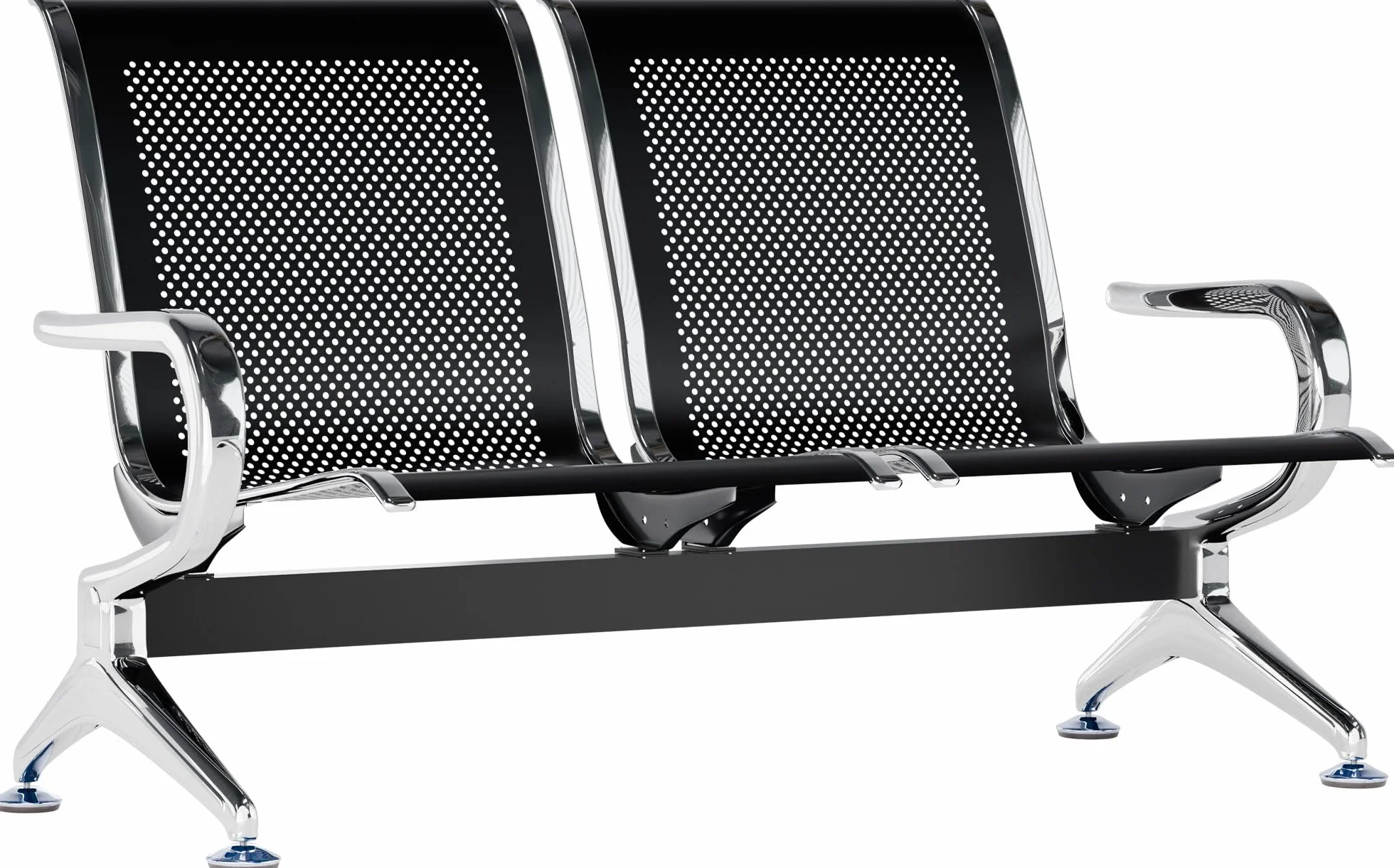 CLP Panca d'attesa per aeroporti, panca con struttura in metallo in look cromato, robuste sedie d'attesa con schienale e braccioli, Colore:nero, Dimensione:2 posti