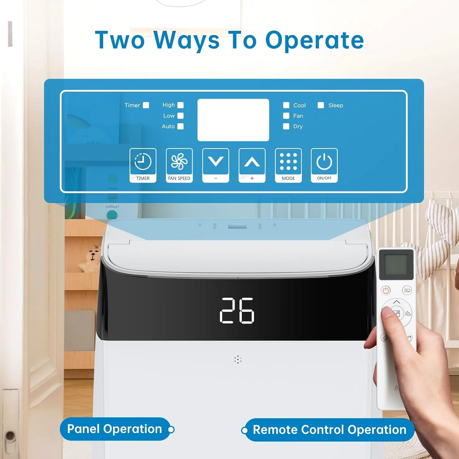 GarveeHome Condizionatore Portatile 12000 BTU 4in1 Funzionamento Silenzioso Display Digitale Telecomando Timer 24Ore Tubo Scarico Kit Finestra Raffreddamento fino 51m² Casa Ufficio (12000 BTU 4-in-1)