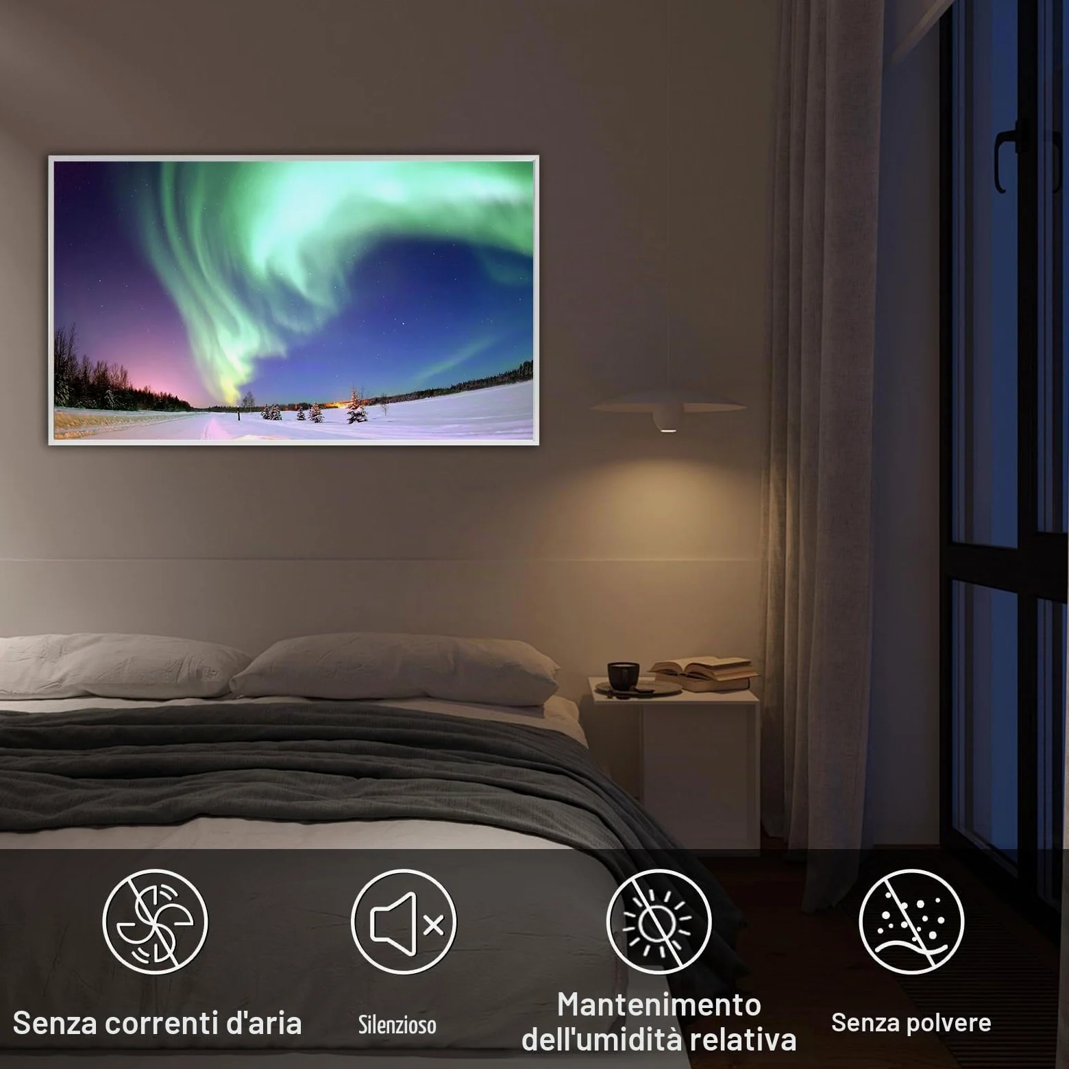 Pannello Radiante Infrarossi 800W, Stufetta Elettrica da Bagno | Riscaldamento al Grafene, Installazione a Parete, Termostato, Risparmio Energetico, Silenzioso, TÜV, Aurora Boreale