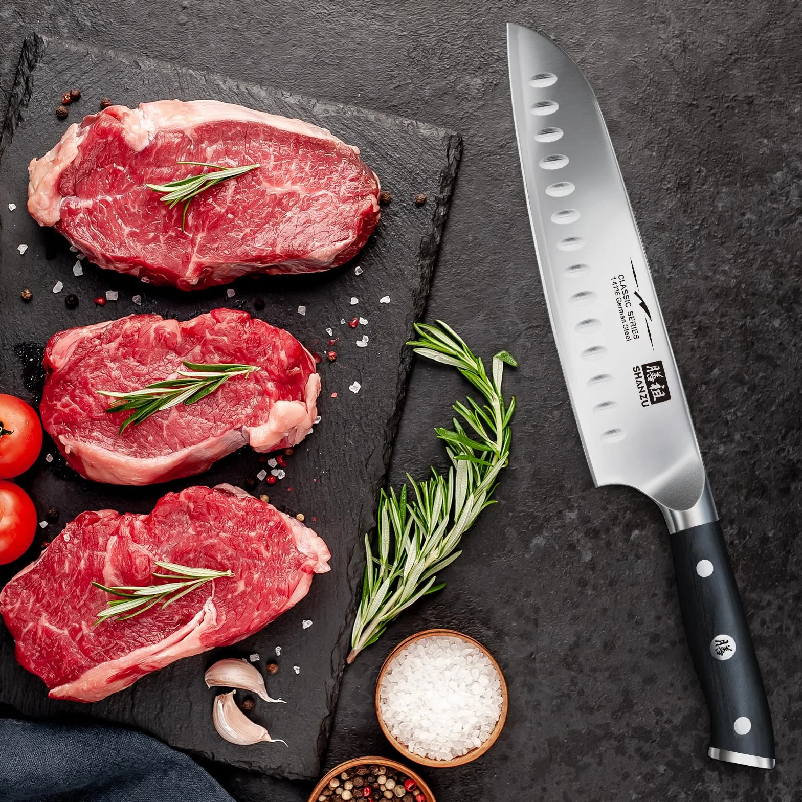 SHAN ZU Coltello da Chef Santoku 18 cm Acciaio Inox German 3 Strati Manico Pakkawood