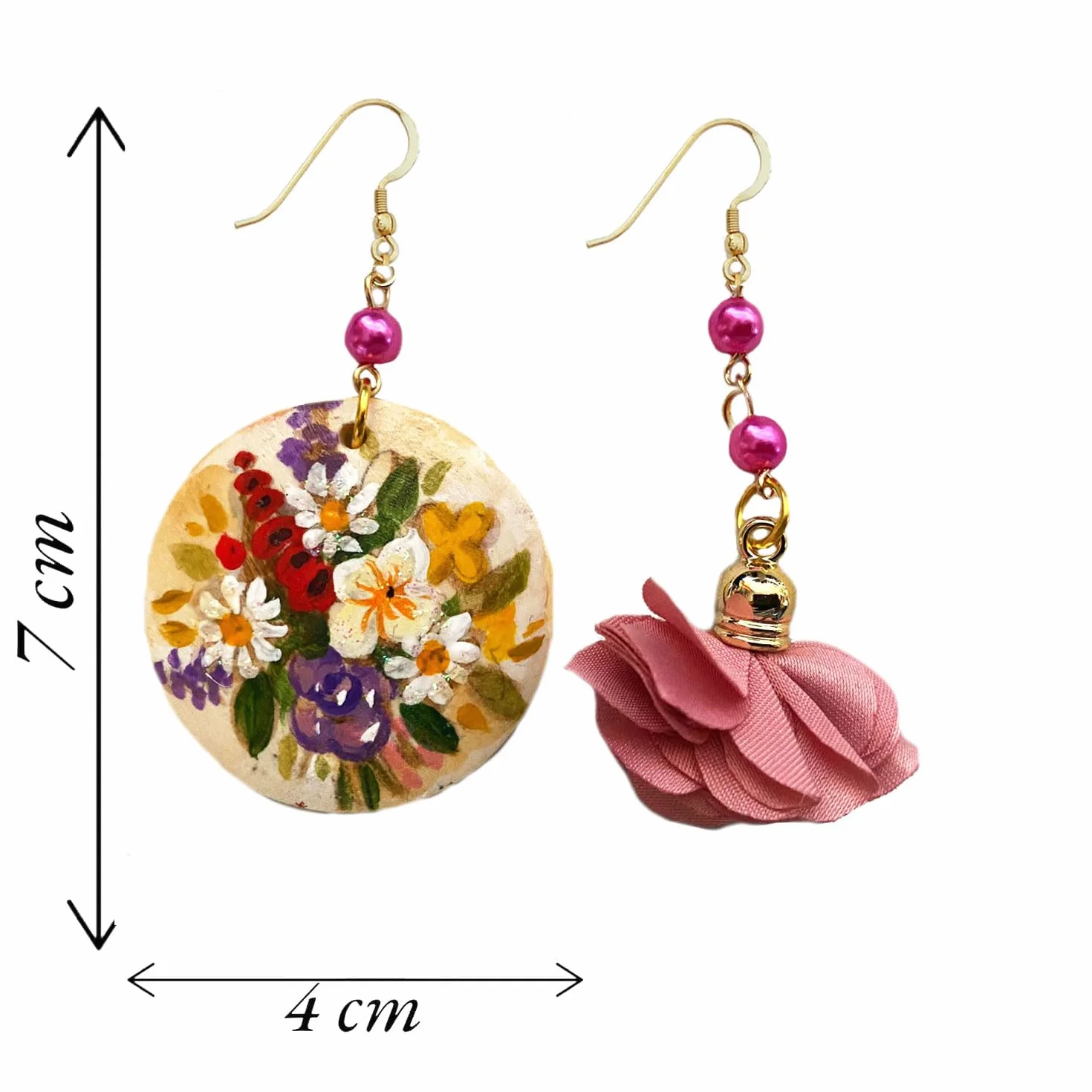 Orecchini dipinti a mano FIORI INGLESI – Gioielli da donna, Gancio in argento, Made in Italy