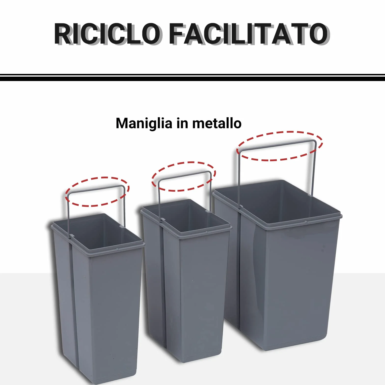 HOMCOM Pattumiera Estraibile da 40L con 3 Contenitori per Raccolta Differenziata, Cestino Spazzatura in Acciaio, ABS e PP, 48x34.2x41.8 cm, Grigio