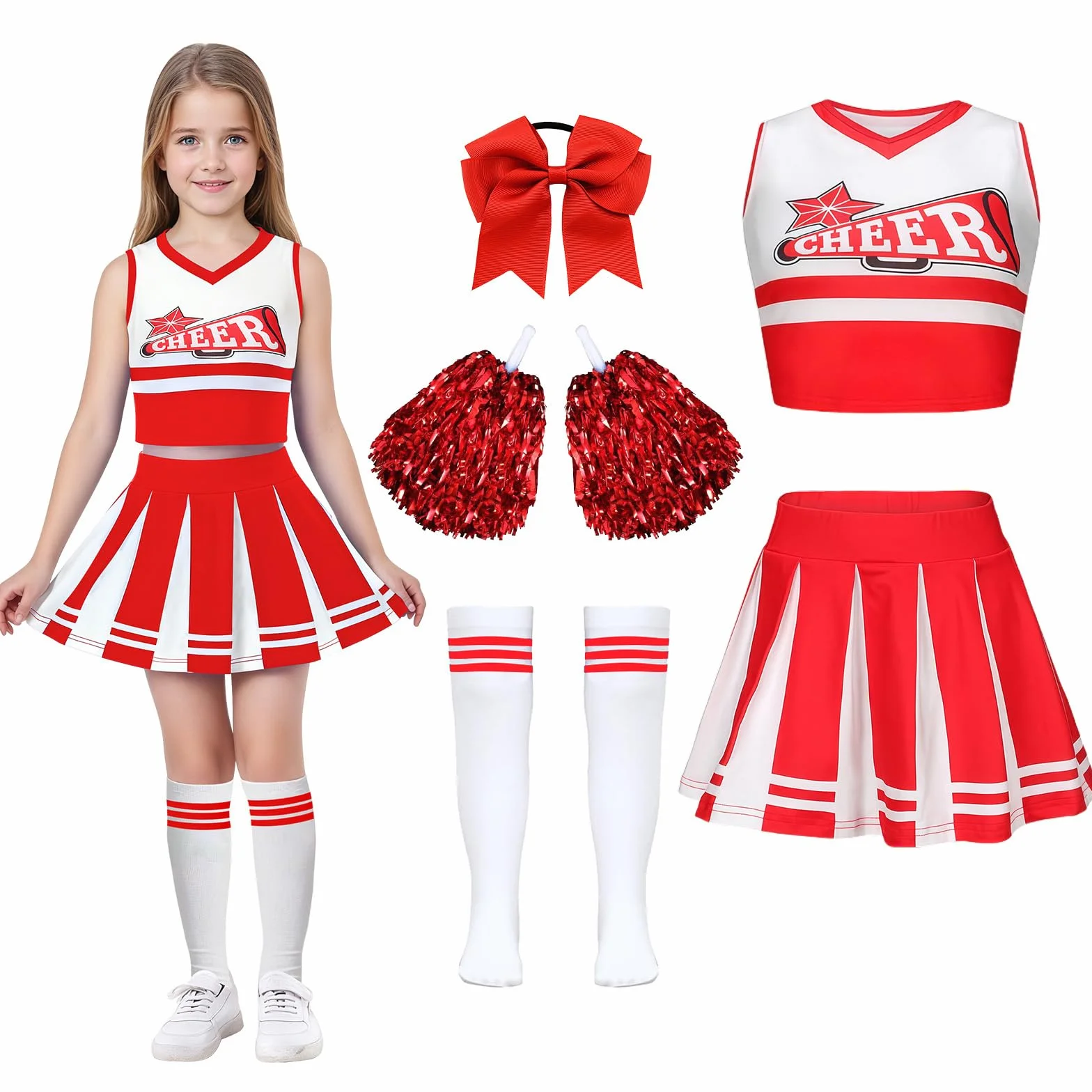 Luckyou Costume Cheerleader Bambina con Pompoms Calze Halloween
