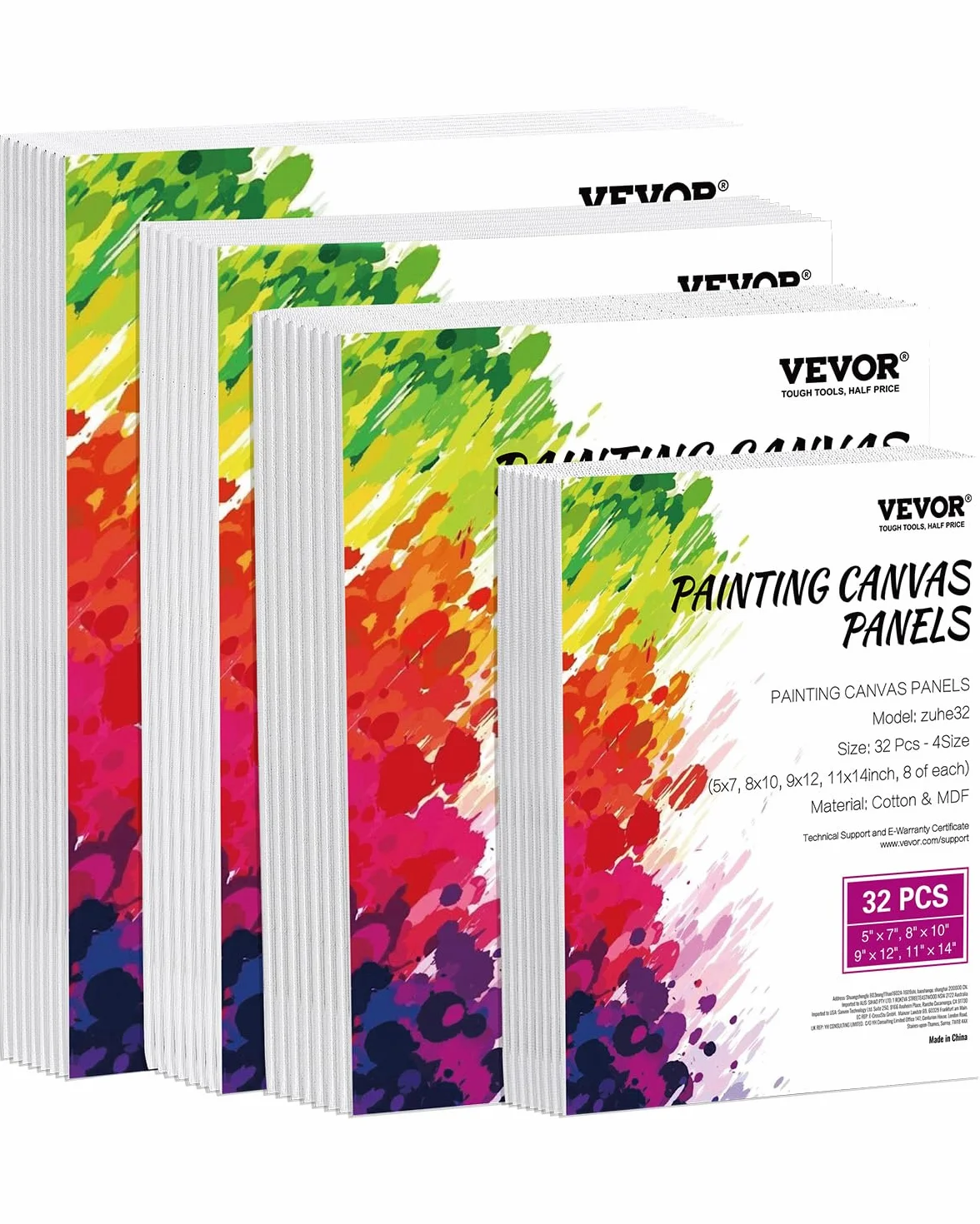 VEVOR Pannelli in Tela per Pittura 32 Pezzi, 4 Dimensioni 127x178-280x355 mm, Bianco