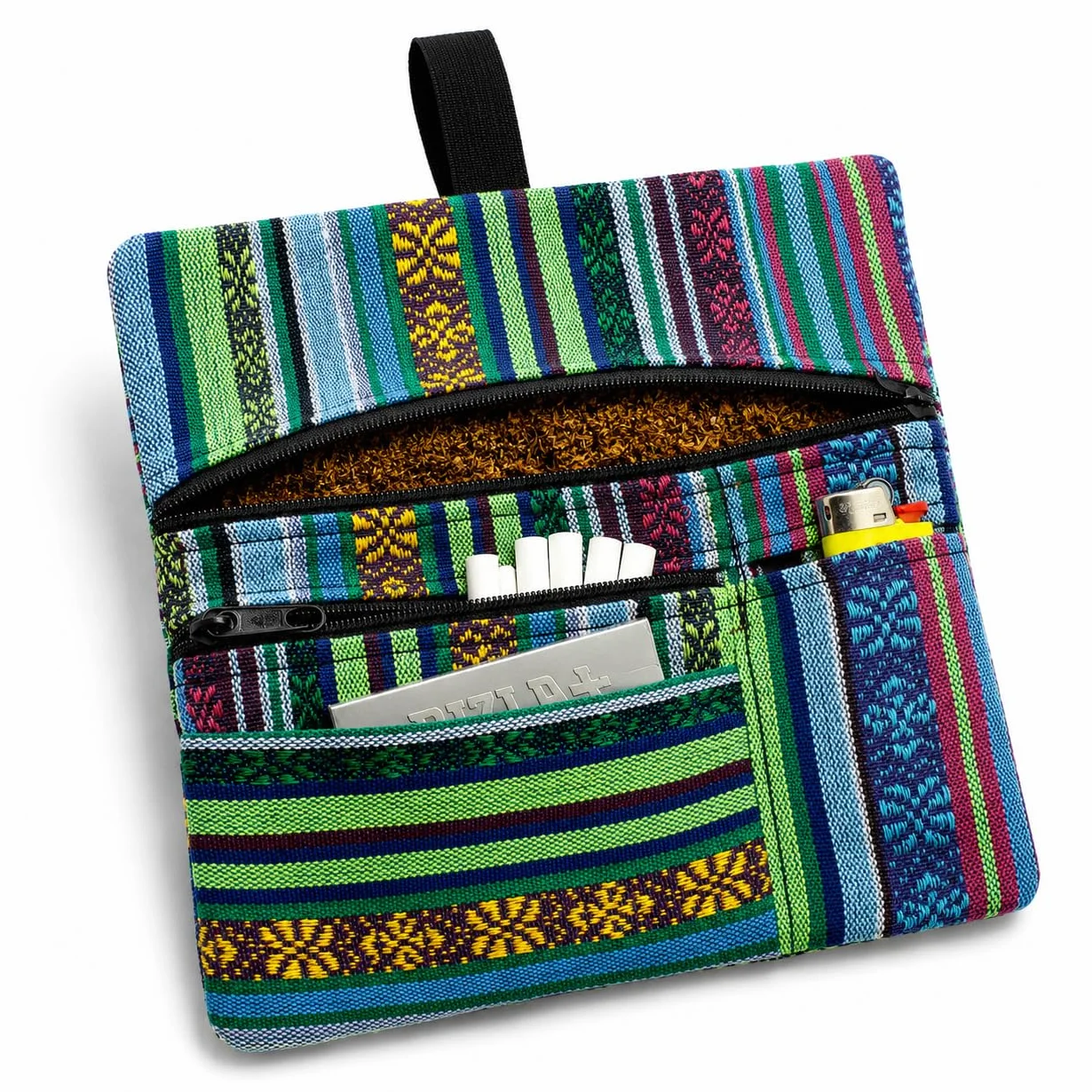 Russo Handmade Portatabacco Artigianale in Tessuto con Doppia Zip, 4 Scomparti, Melangè Blu