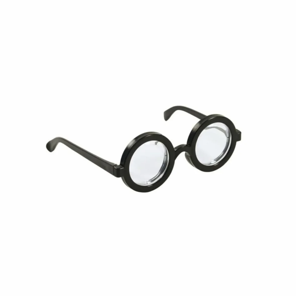Occhiali Nerd Rotondi Neri con Lenti Spesse, Montatura Classica. Accessorio Carnevalesco