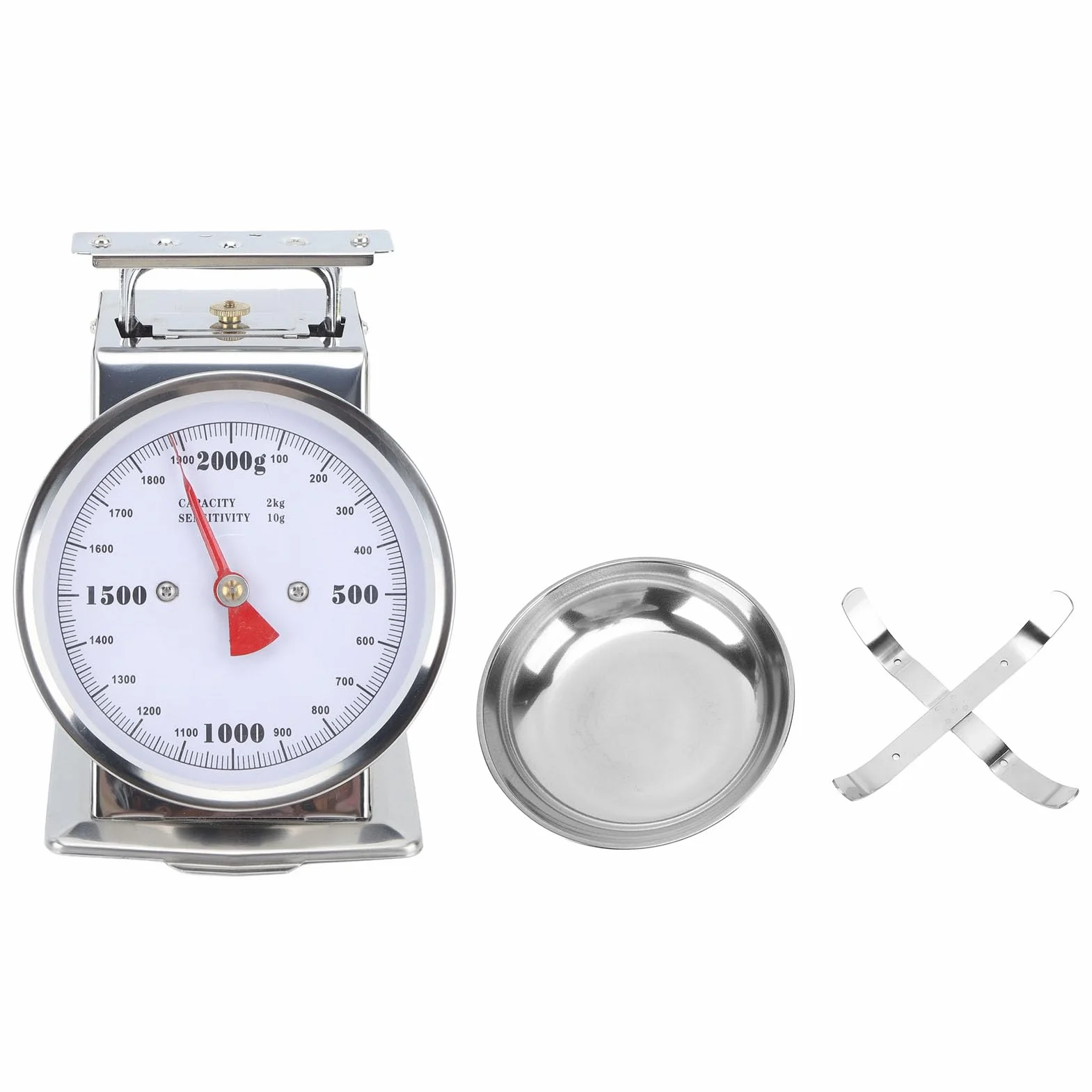 Fockety Bilancia da Cucina Meccanica, quadrante della Bilancia analogica in Acciaio Inox per Alimenti con Ciotola Rimovibile, 2KG o 4KG 2 Dimensioni, Bilancia per Il Peso degli Alimenti (2 kg)