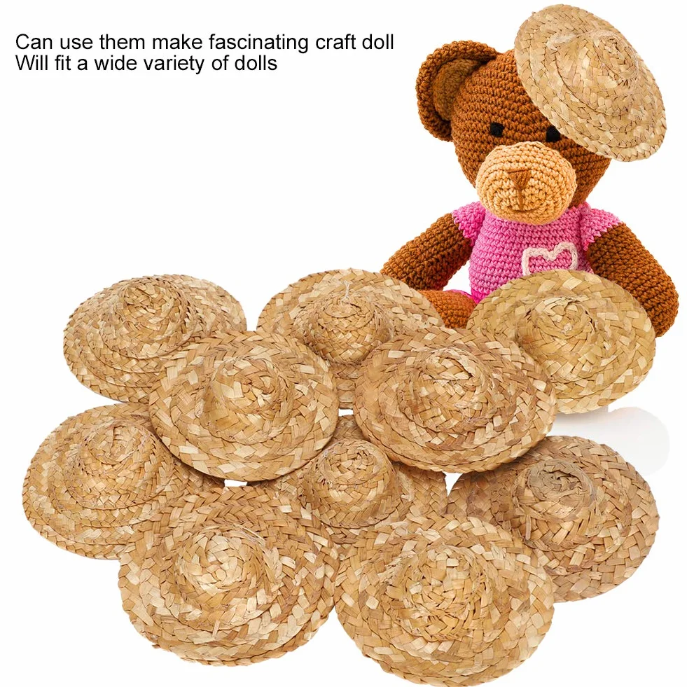 10 Pezzi Cappelli di Paglia per Bambole, Cappelli di Paglia per Bambole, Diametro Interno 3,7 Cm, Fai da Te, Fatti a Mano, Cappelli di Paglia Intrecciati a Mano, Mini Cappelli
