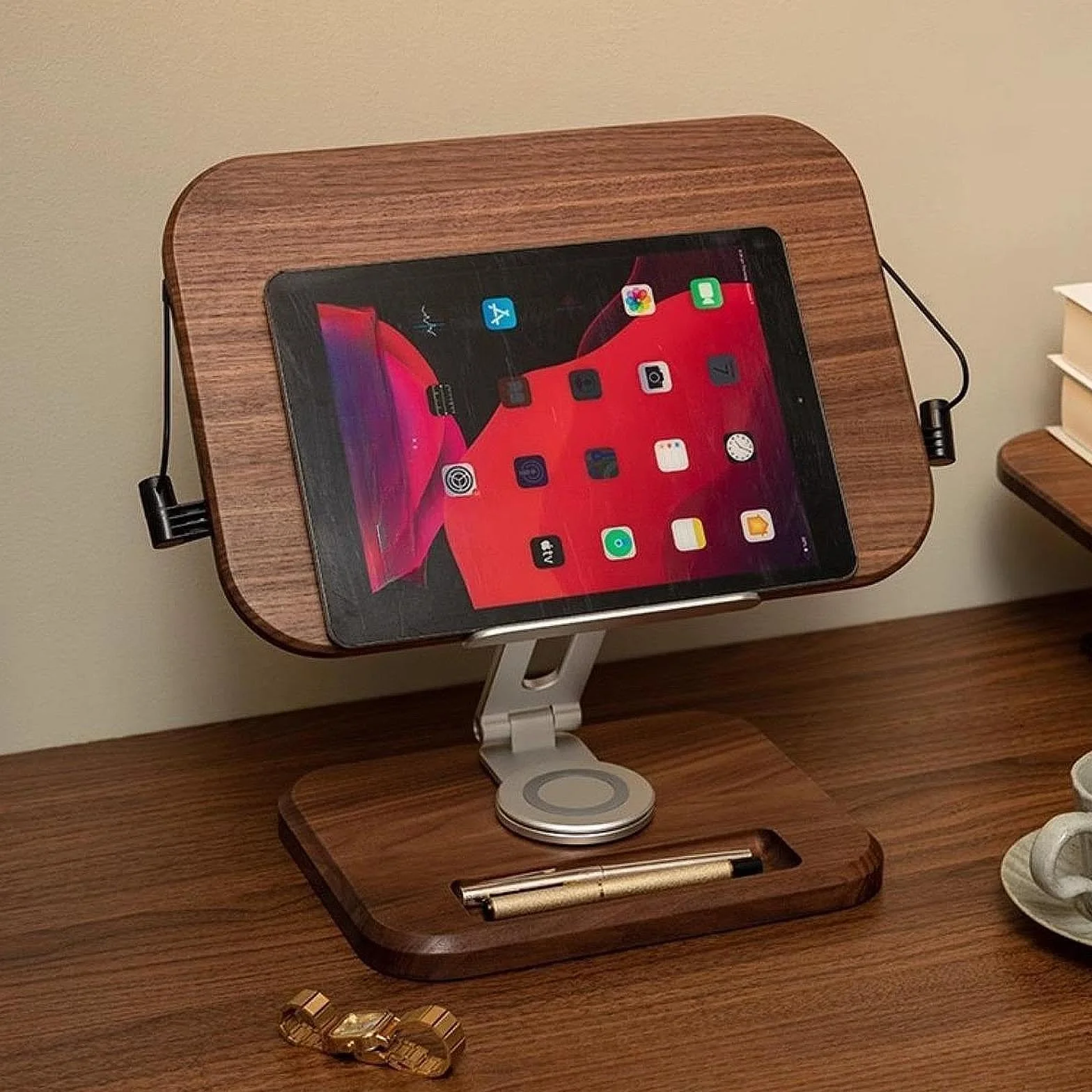 Supporto per Libri da Lettura, Porta Libri da scrivania Girevole in Legno, Staffa Stabile per Computer, Supporto per spartiti Musicali e di Testo.