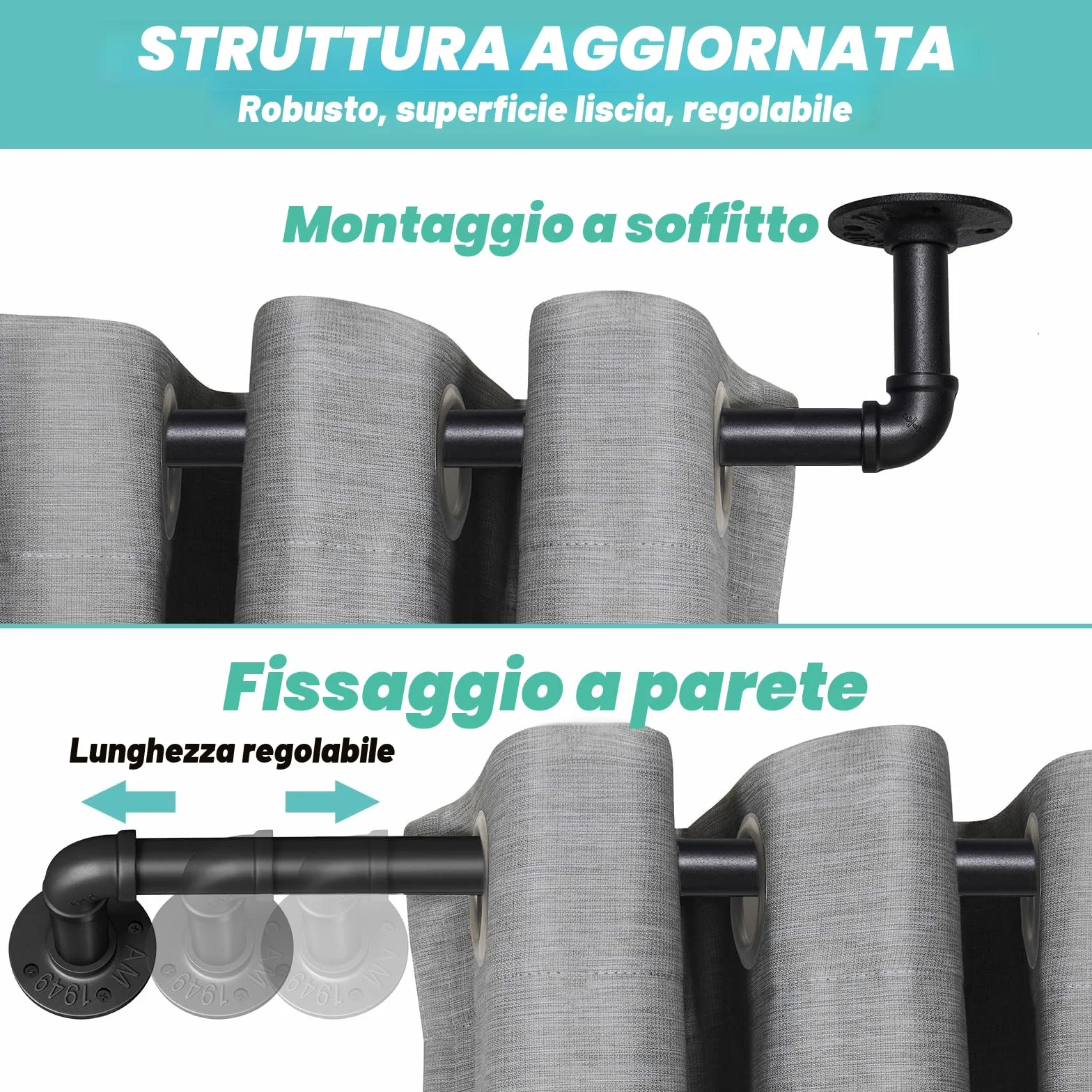 Bastone per tende estensibile nero diametro 25 mm 80-300 cm