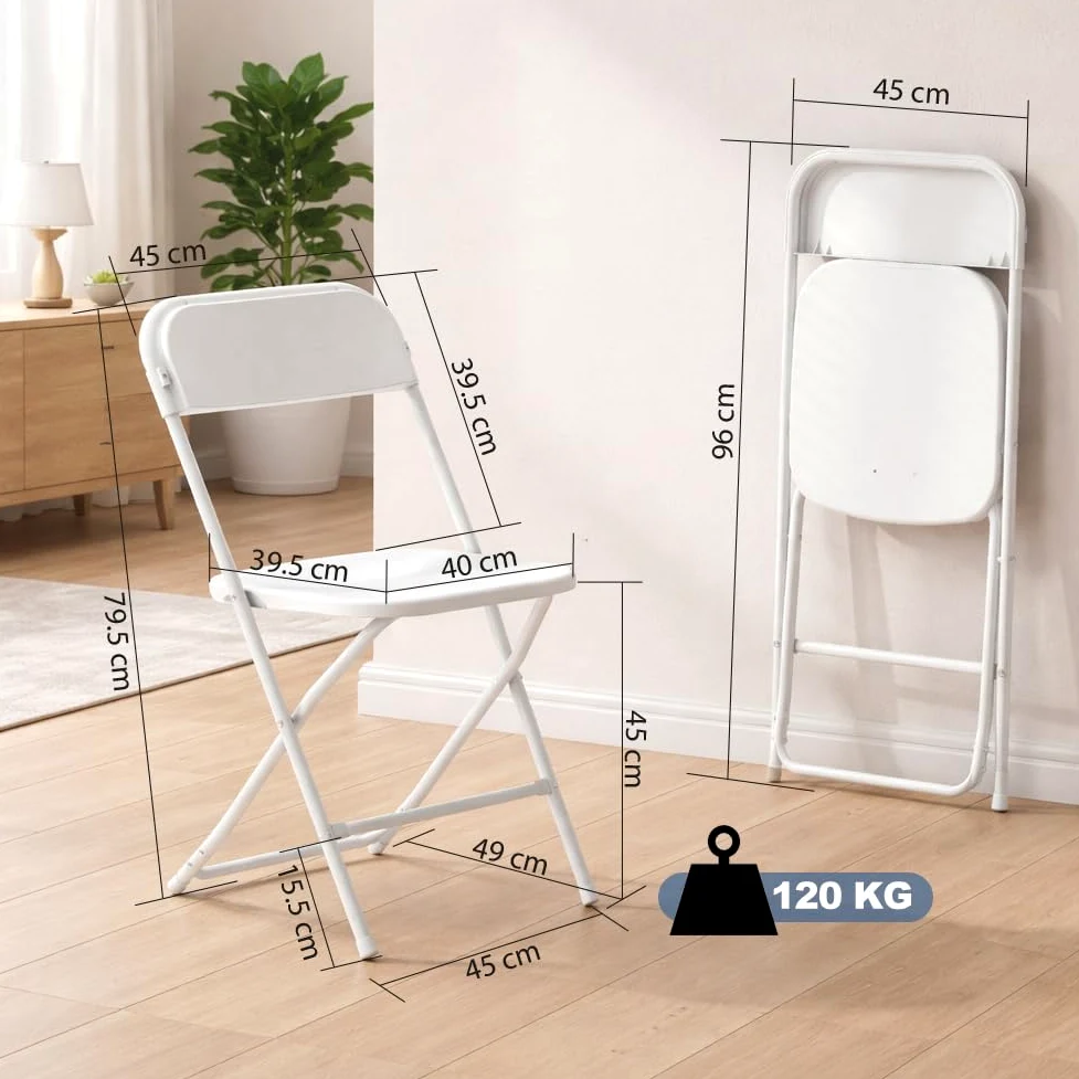 Shally Dogan Set 4 Sedie Pieghevoli Bianche con Struttura in Metallo e Seduta in Polipropilene Ergonomica, Sedia Multiuso Resistente da Esterno ed Interno, Ideale per Bar, Ristoranti, Casa, Giardino