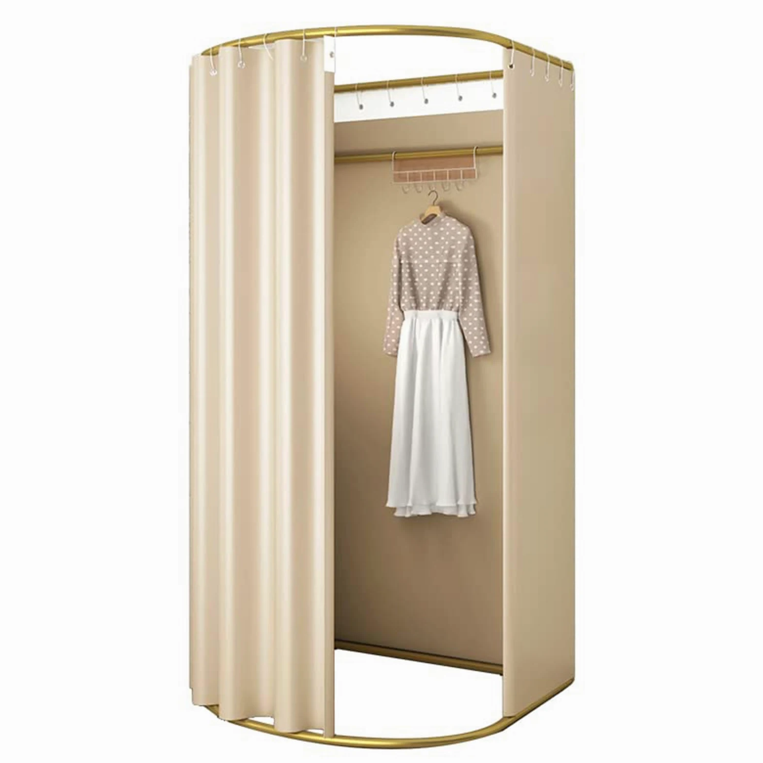 Madamera Cabina Portatile per Negozio di Abbigliamento, Cabina con Tende a Tonnellato per la Privacy, per Negozio di Abbigliamento, Shopping Mall e Uffici (Beige)