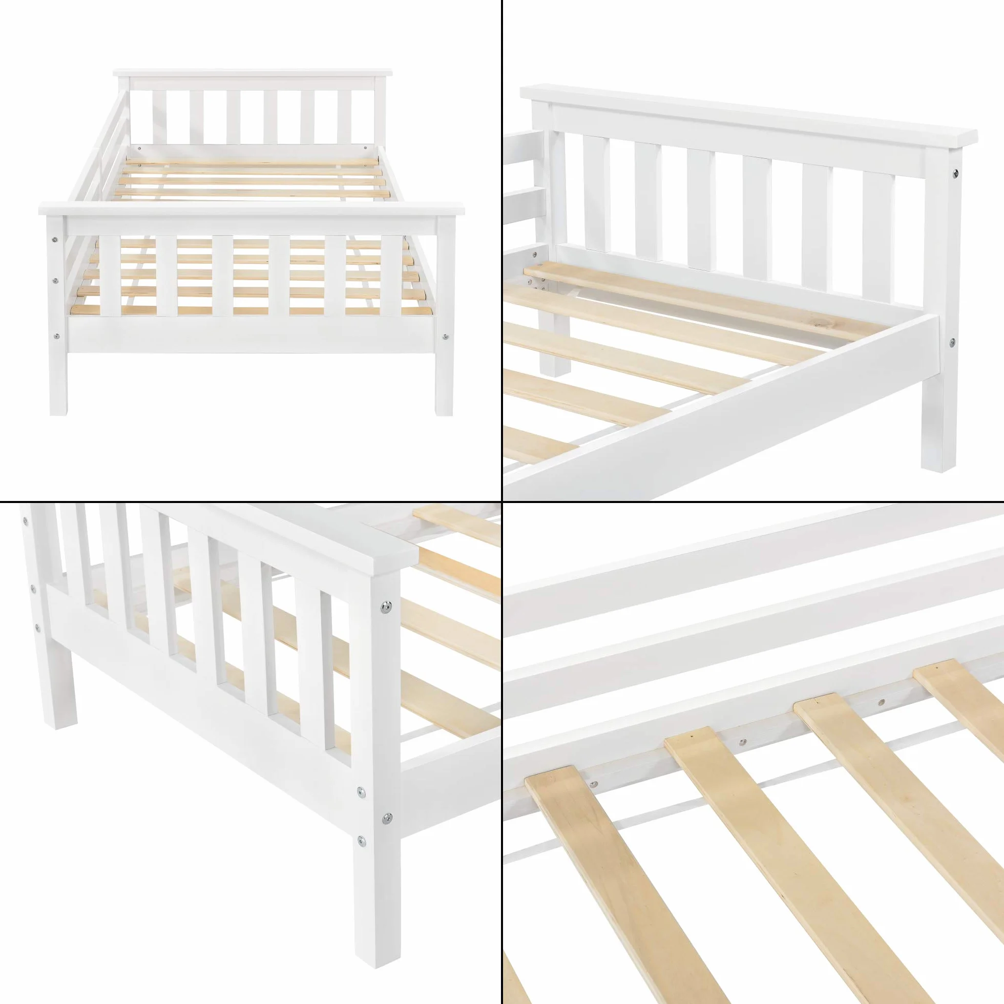 [en.casa] Struttura Letto per Cameretta Bambini Letto in Legno di Pino con Barre Protettive Testiera e Pediera Zona di Riposo 80x160 cm Bianco