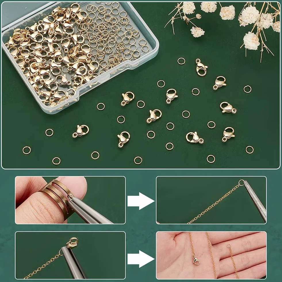 PH PandaHall 120pz 4mm Anelli di Salto Aperti Oro Anellini Aperti Acciaio Inox con 60pz Chiusura ad Artiglio di Aragosta per Gioielli Bracciale Collana Orecchini Portachiavi Fai Da Te