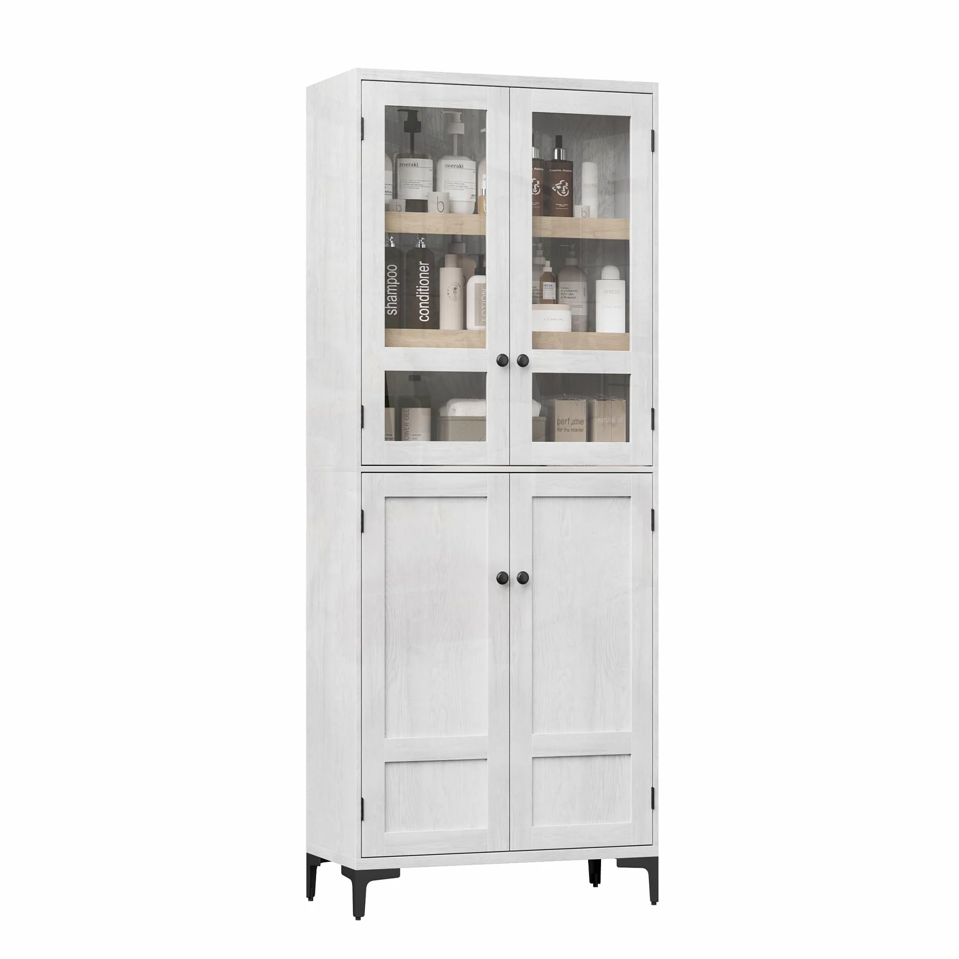 Garvee Armadio Alto 180 Cm, Mobile Contenitore 5 Ripiani Con 4 Ante, Ripiani Regolabili, Dispensa in Legno Salvaspazio Stretta Per Bagno, Cucina, Soggiorno e Sala Da Pranzo