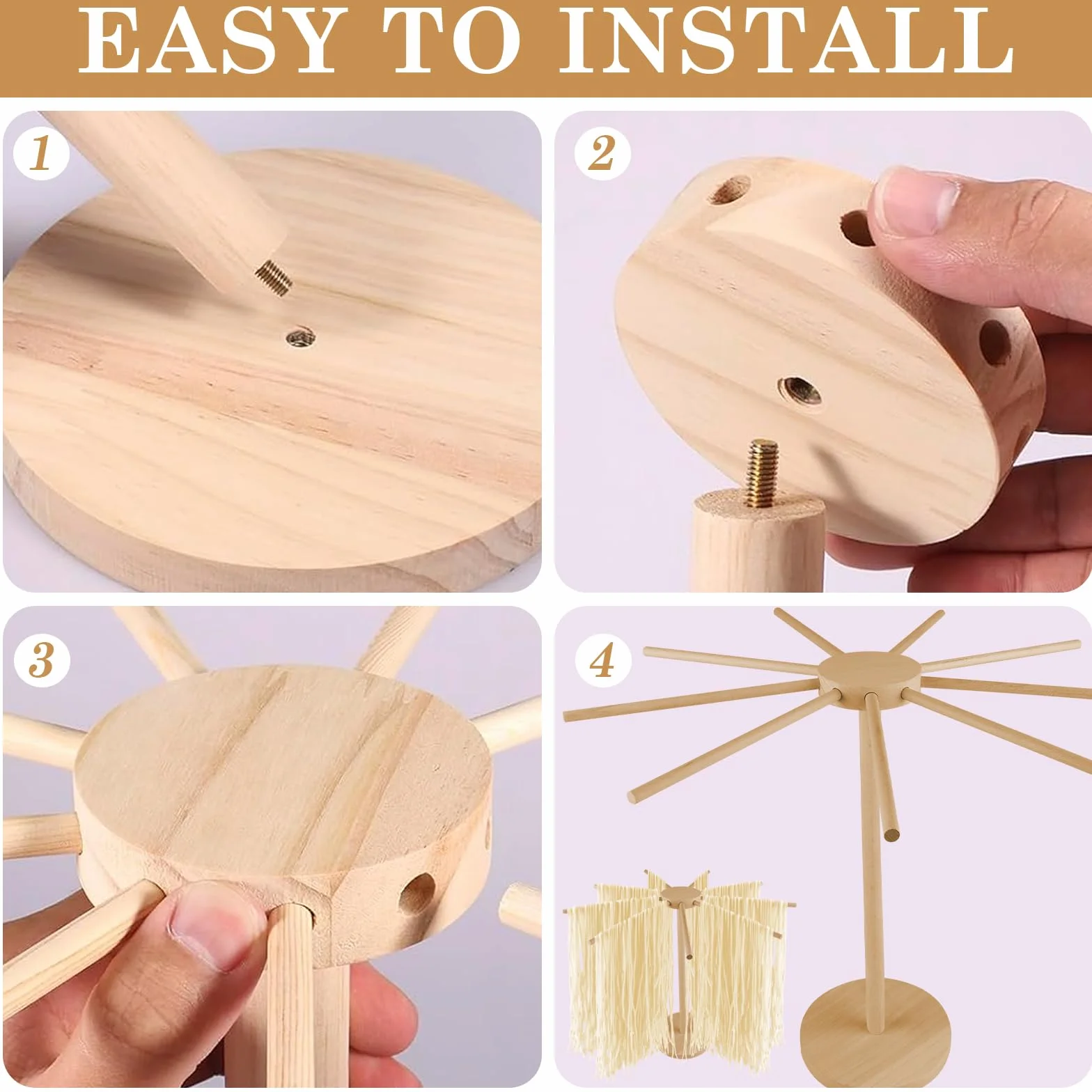 Stendino per la pasta in legno: Stendino per pasta pieghevole in legno con 9 bracci rimovibili per fino a 4,5 kg, supporto per pasta riutilizzabile e versatile con base pieghevole per pasta